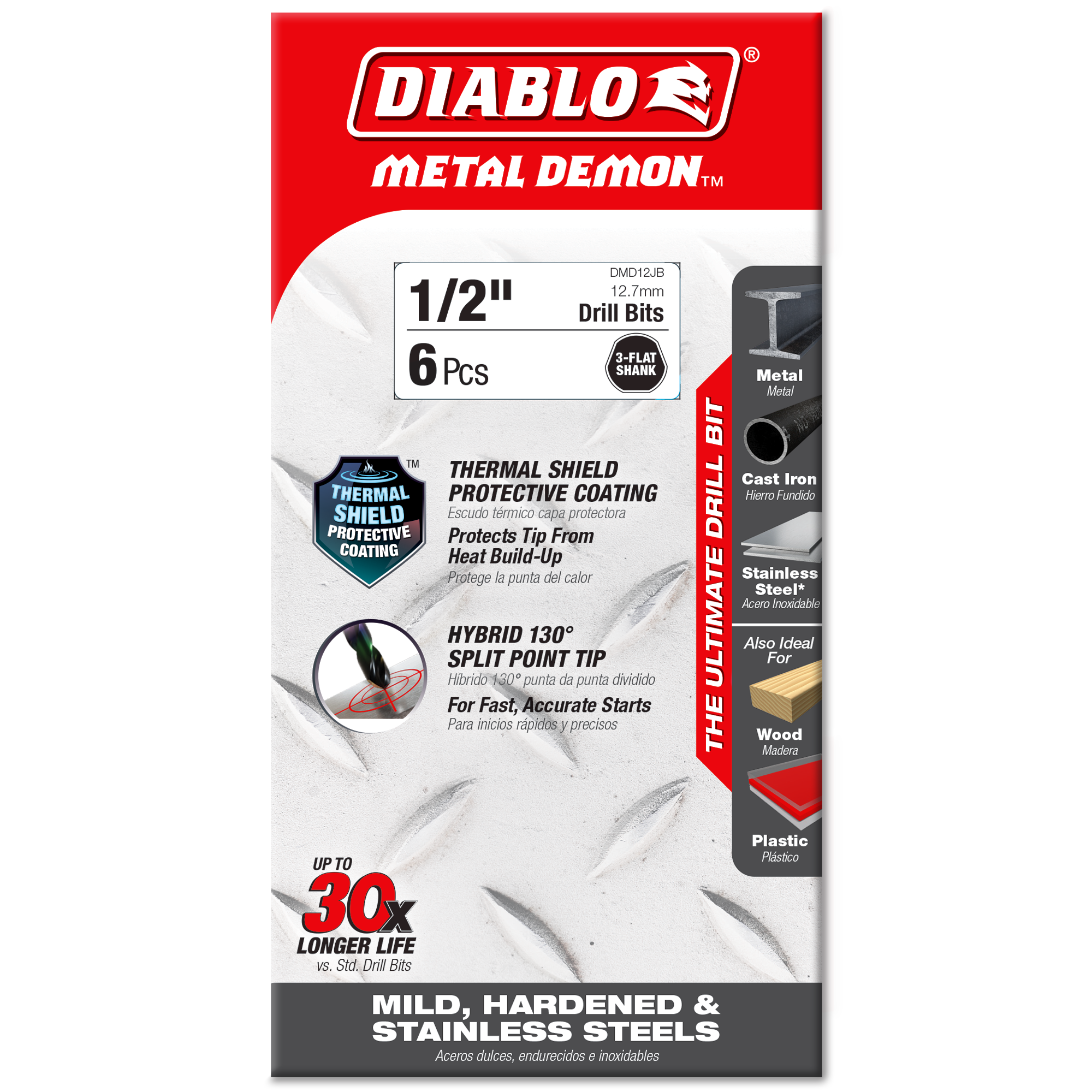 Diablo DMD12JB 1/2"  Metal Demon™ Drill Bits for Mild, Hardened and Stainless Steels