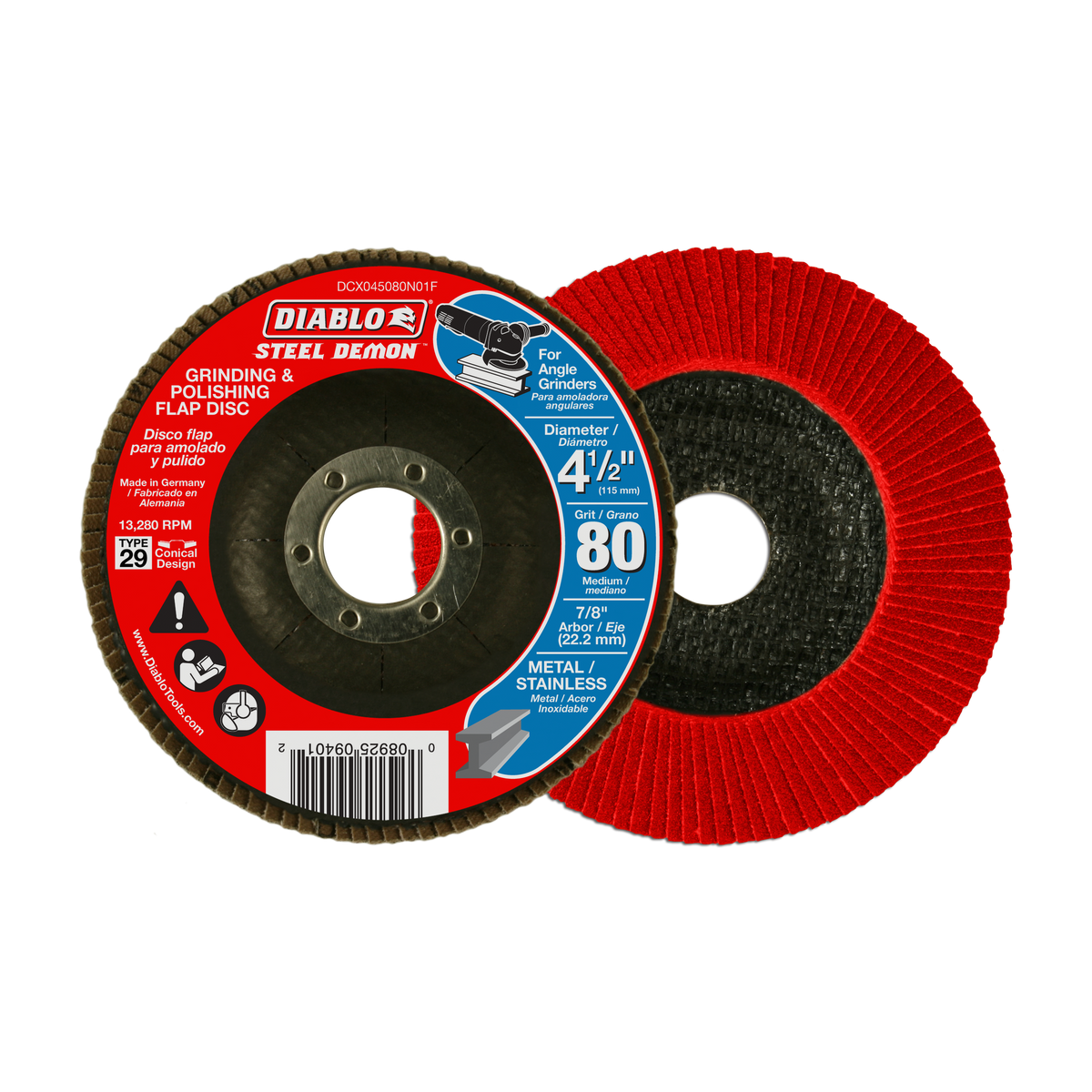 Diablo DCX045080N01F 4-1/2" 80-Grit Type 29 Steel Demon™ Flap Disc for Metal