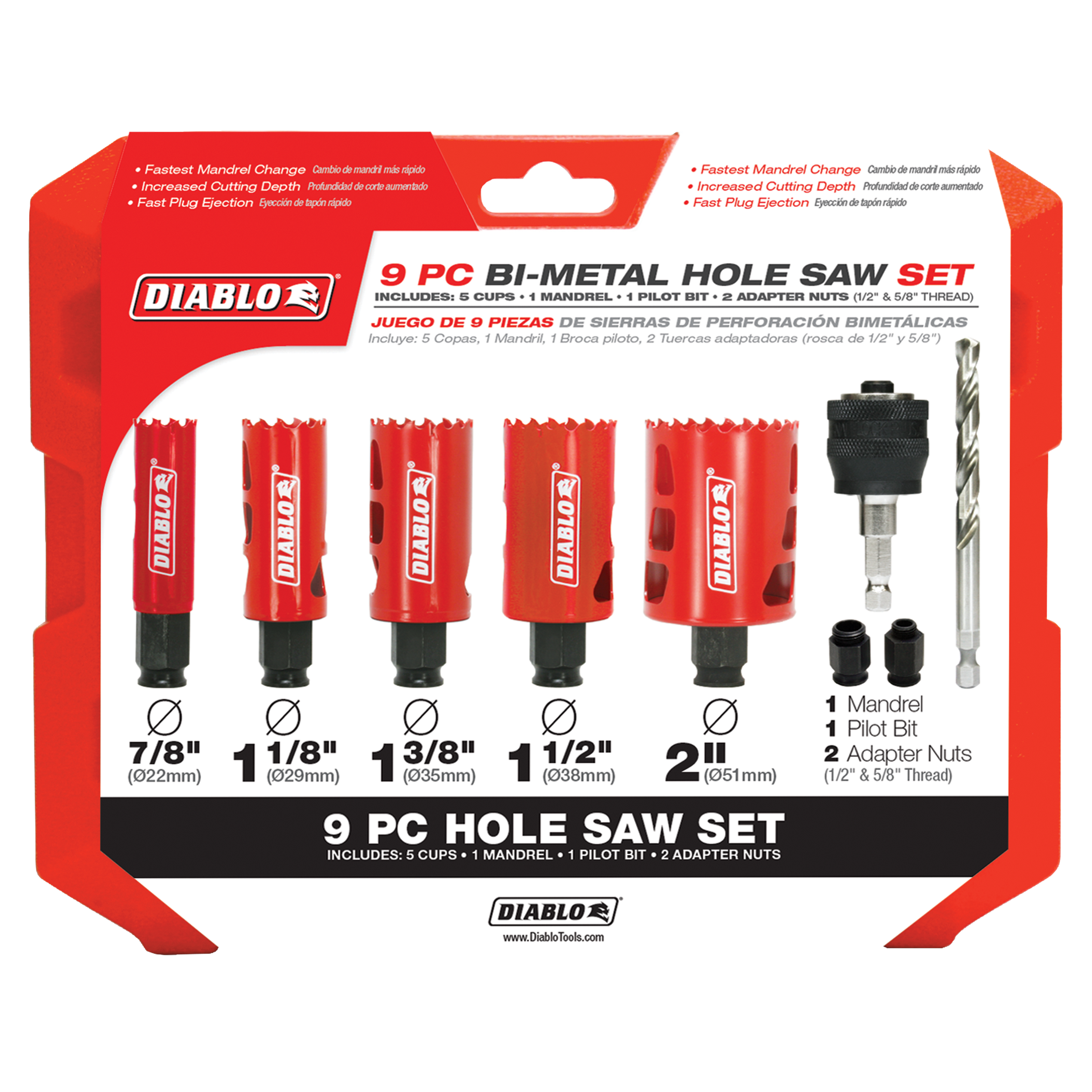Diablo DHS09SGP 9 pc General Purpose Bi-Metal Hole Saw Set