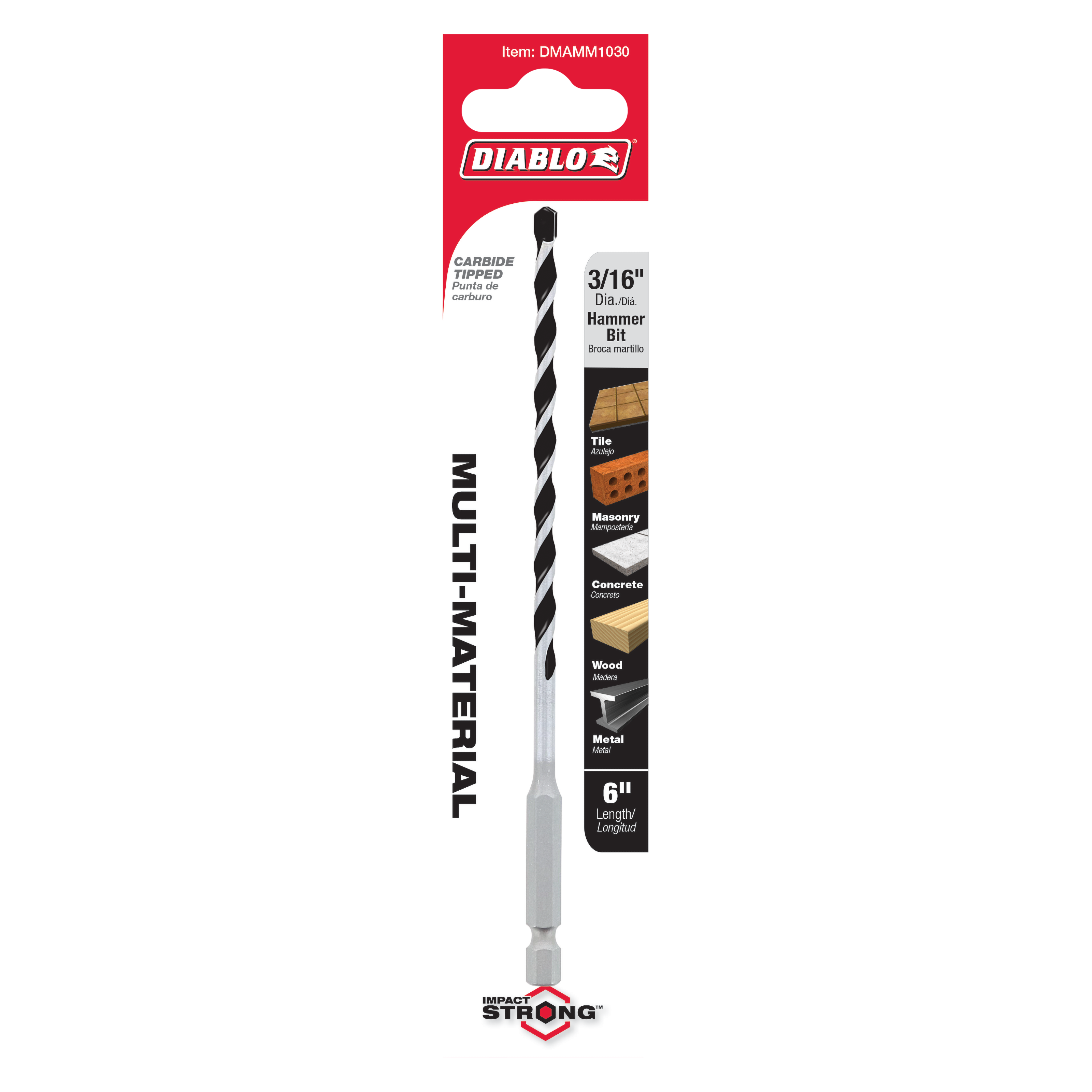Diablo DMAMM1030 3/16" x 4" x 6" Multi-Material Carbide-Tipped Hammer Drill Bit