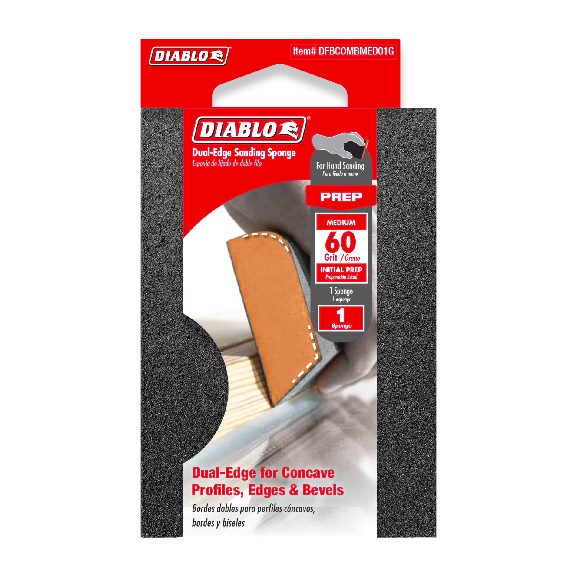 Diablo DFBCOMBMED01G 4" x 2-1/2" x 1" 60-Grit Dual-Edge Sanding Sponge