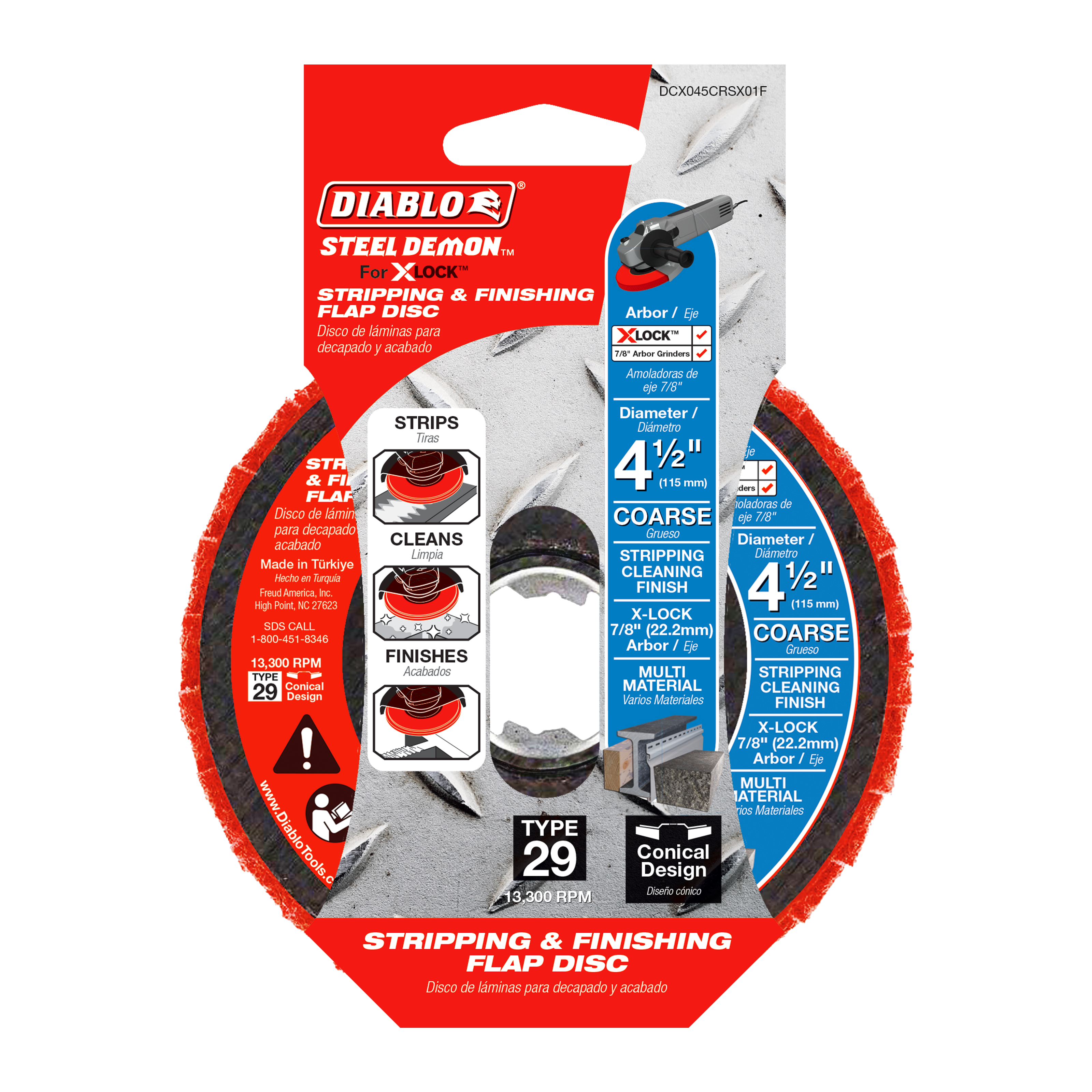 Diablo DCX045MEDX01F Diablo Steel Demon™ 4-1/2" Medium Grit Stripping and Finishing Flap Disc for X-LOCK™ and 7/8" Arbor Angle Grinders