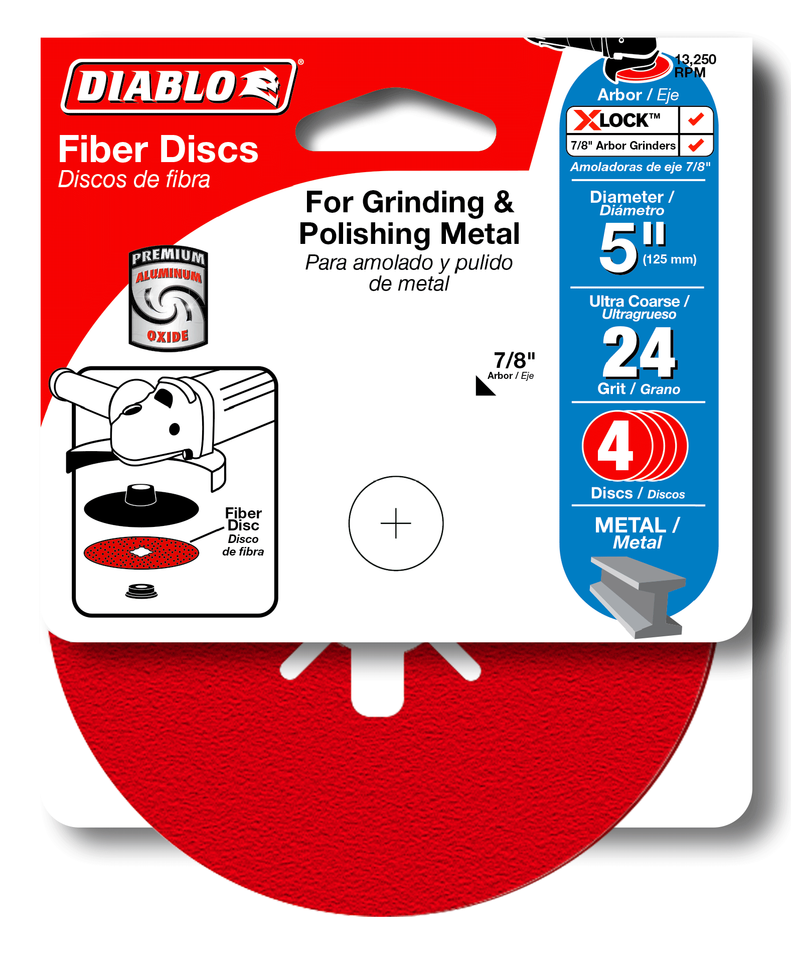 Diablo DCF050024S04G 5" 24-Grit Fiber Discs for Metal (4-Pack)