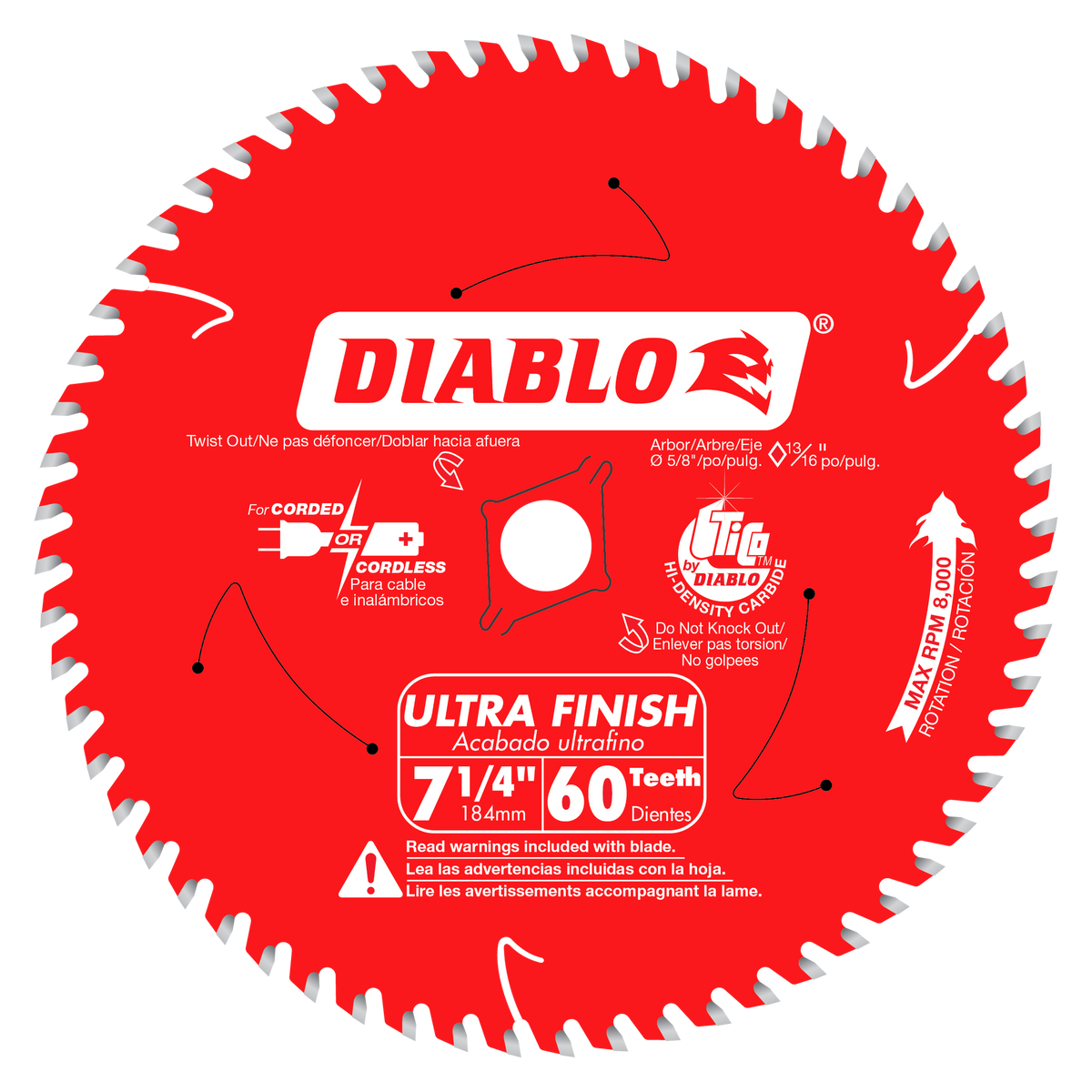 Diablo D0760A 7-1/4" x 60-Teeth Ultra Finish Carbide Saw Blade for Wood