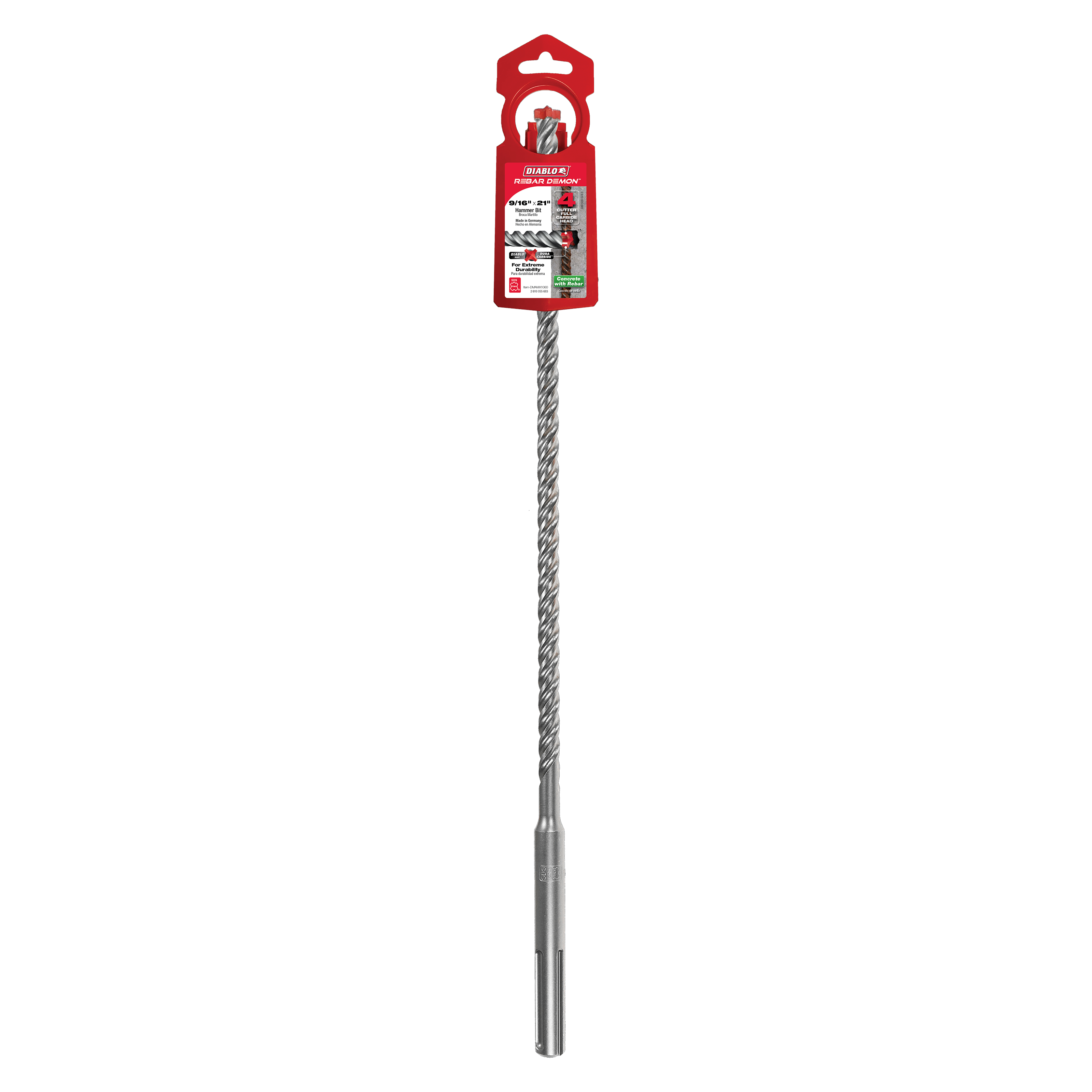 Diablo DMAMX1060 9/16" x 16" x 21" Rebar Demon™ SDS-Max 4-Cutter Full Carbide Head Hammer Drill Bit