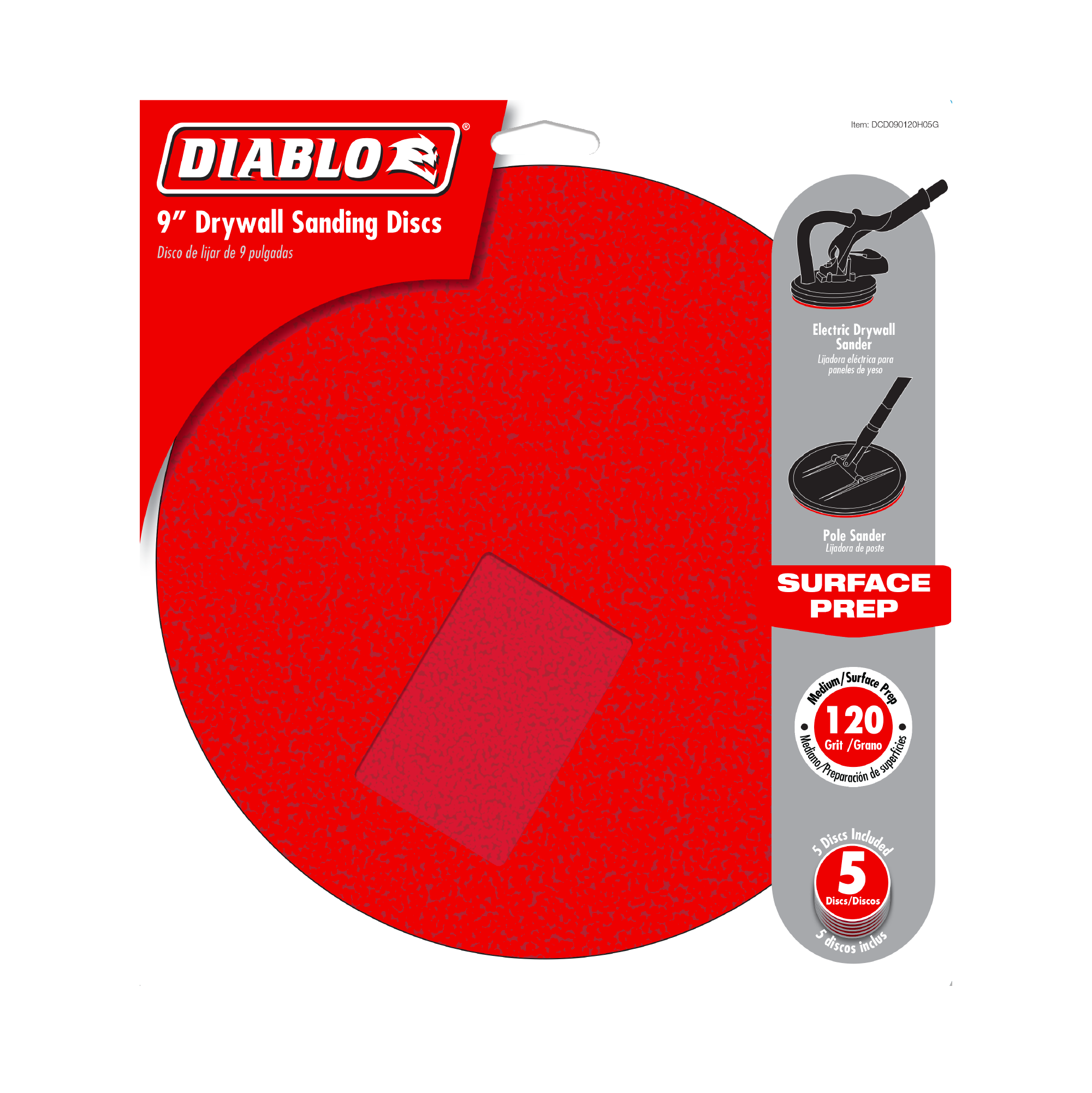 Diablo DCD090120H05G 9" 120-Grit Hook & Lock™ ROS Sanding Discs for Drywall (5-Pack)