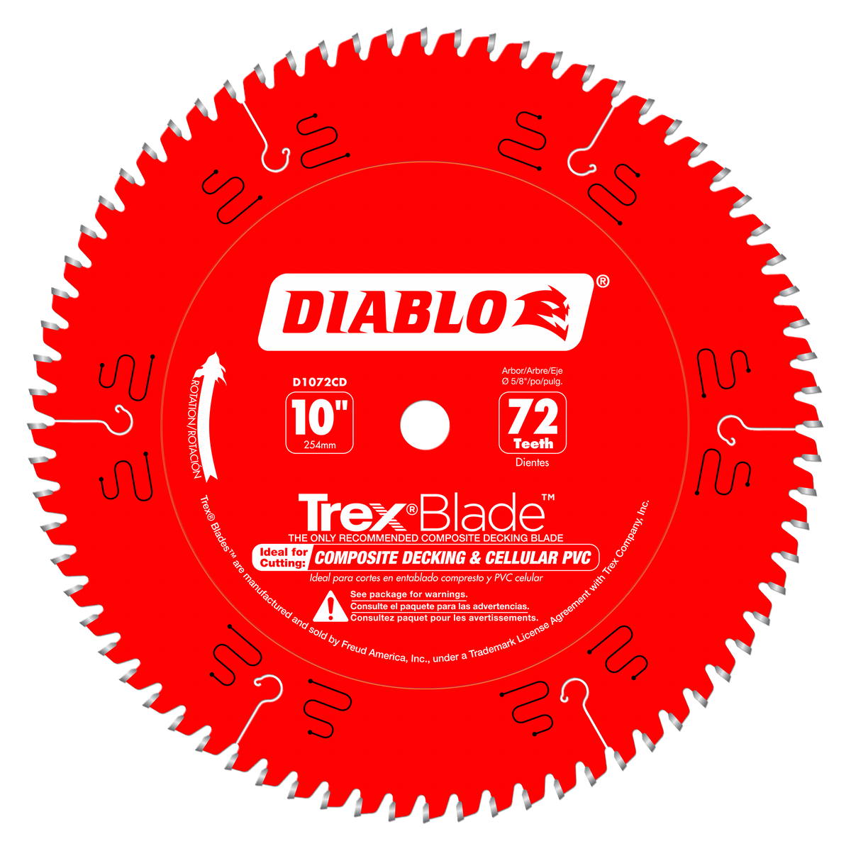 Diablo D1072CD 10" x 72-Teeth TrexBlade™ Saw Blade for Composites and Plastic