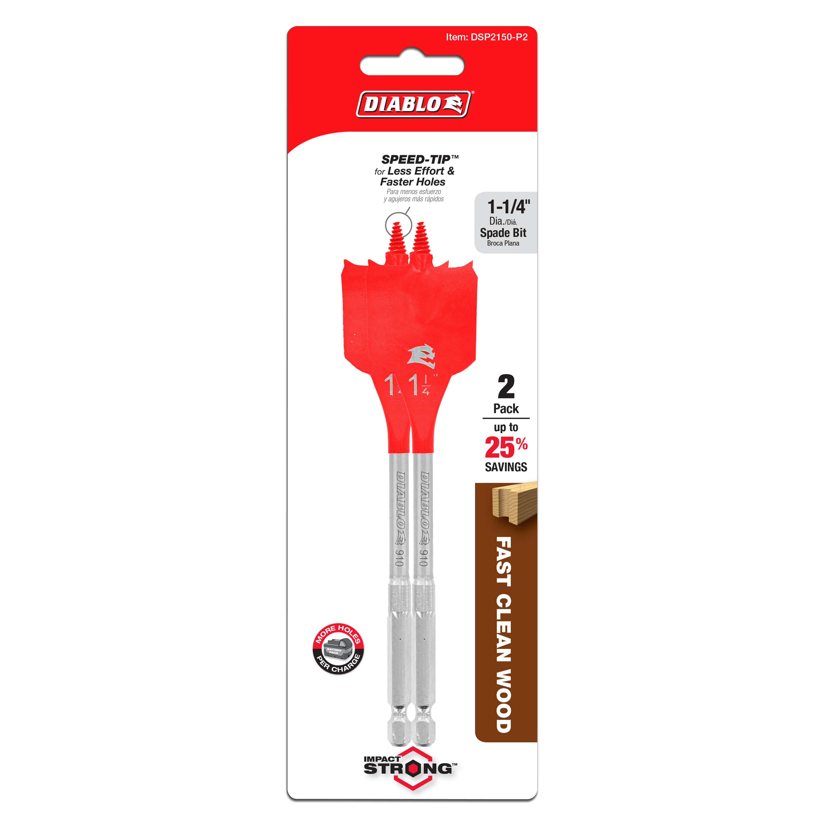 Diablo DSP2150-P2 1-1/4" x 6" Spade Bits for Wood (2-Pack)