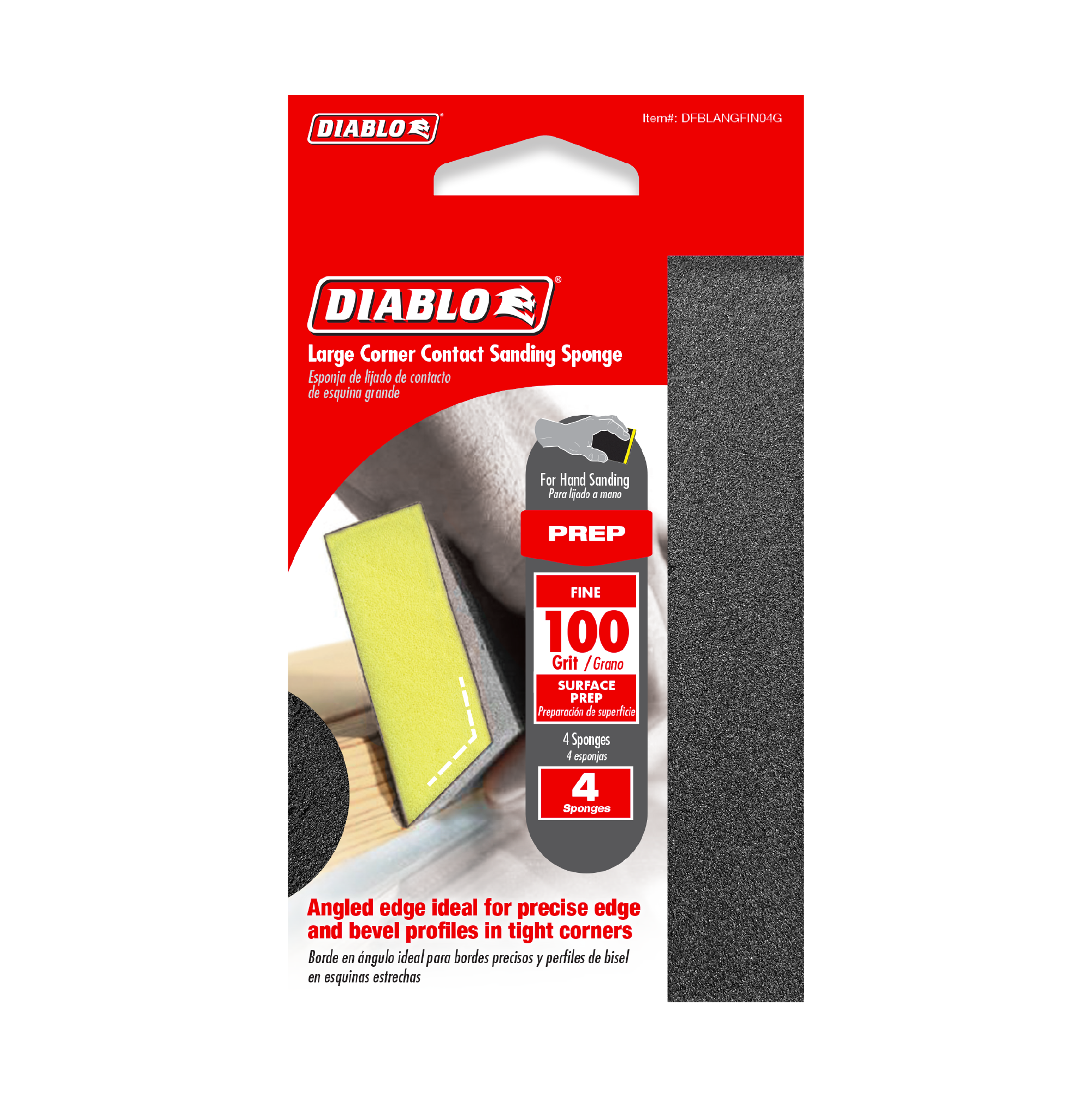 Diablo DFBLANGFIN04G 5" x 3" x 1" 100-Grit Corner Contact Sanding Sponges (4-Pack)