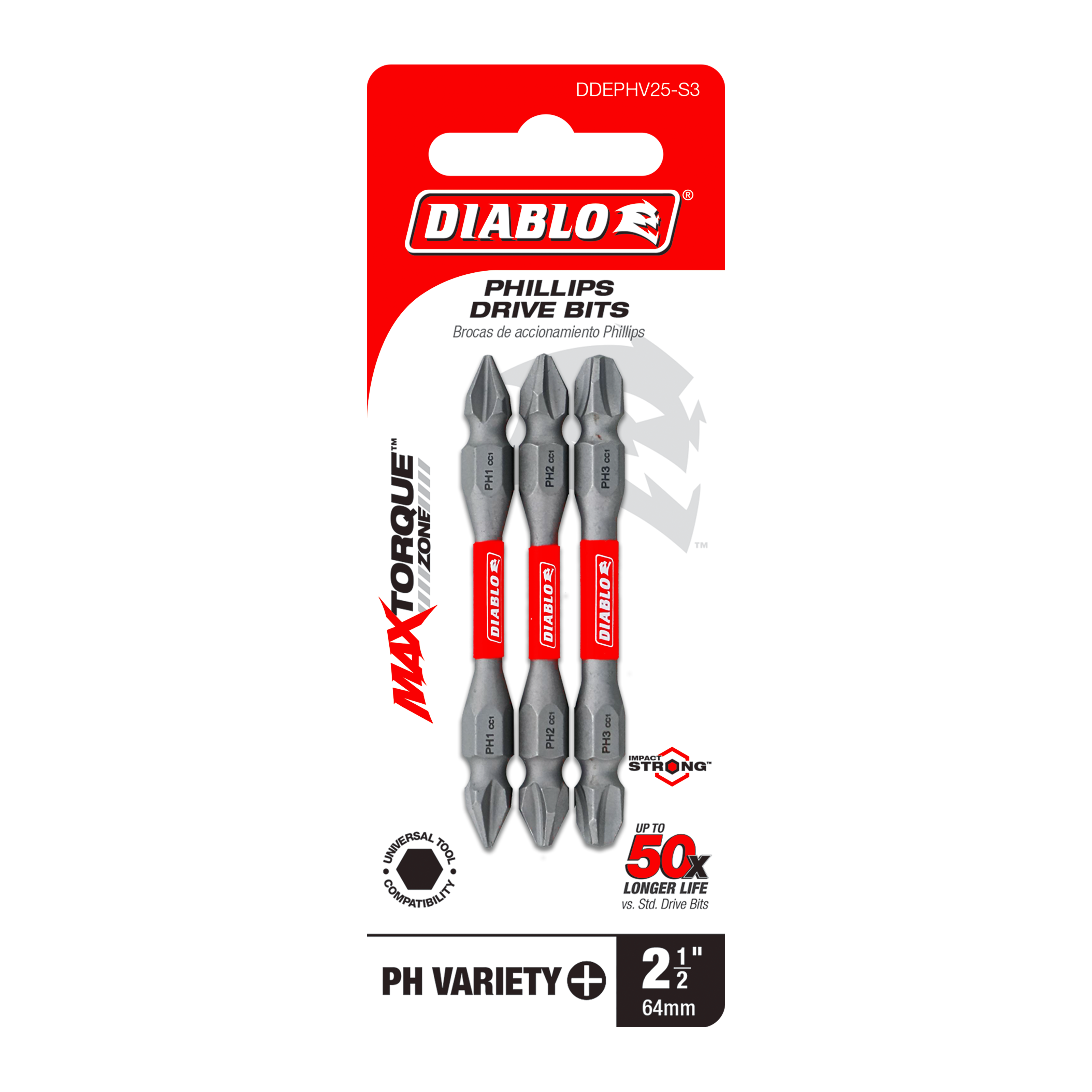 Diablo DDEPHV25-S3 2-3/8" Double-Ended Phillips Drive Bit Set (3-Piece)