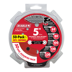 Diablo DCD050ASTH50G 5" Assorted Hook & Lock™ ROS Sanding Discs (50-Piece)