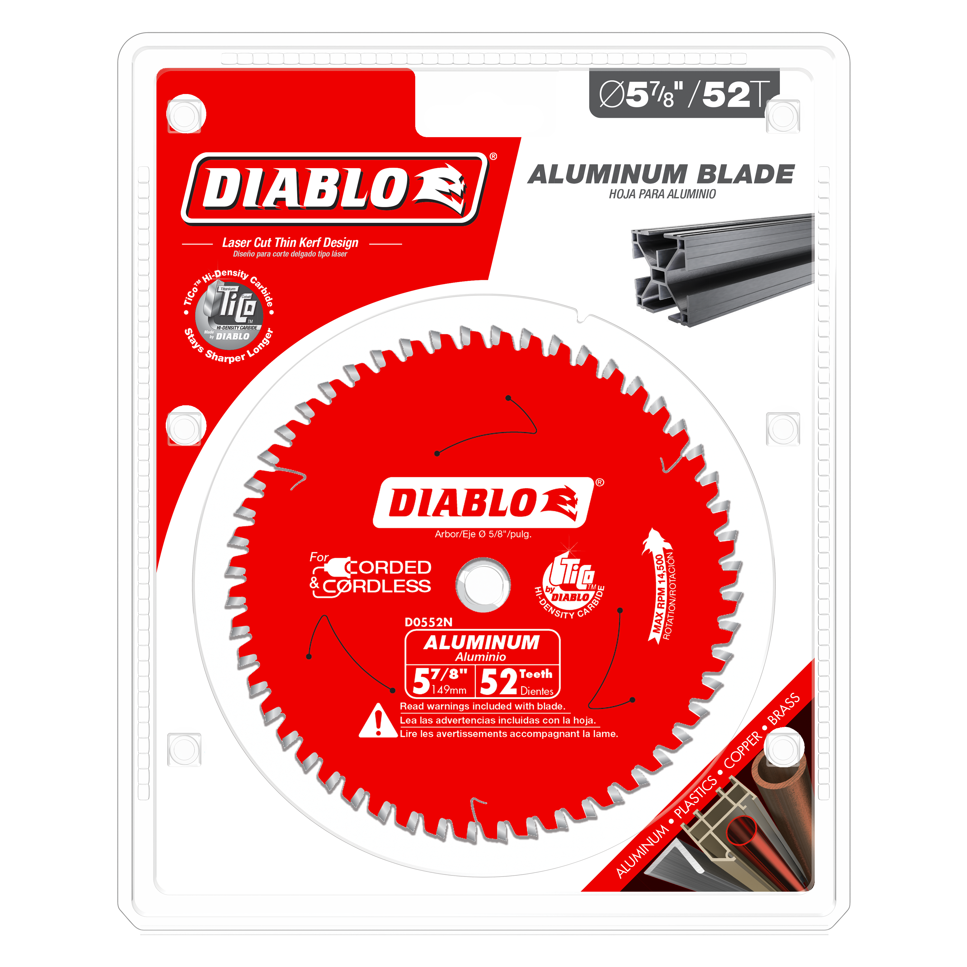 Diablo D0552N 5-7/8" x 52-Teeth Saw Blade for Medium Aluminum