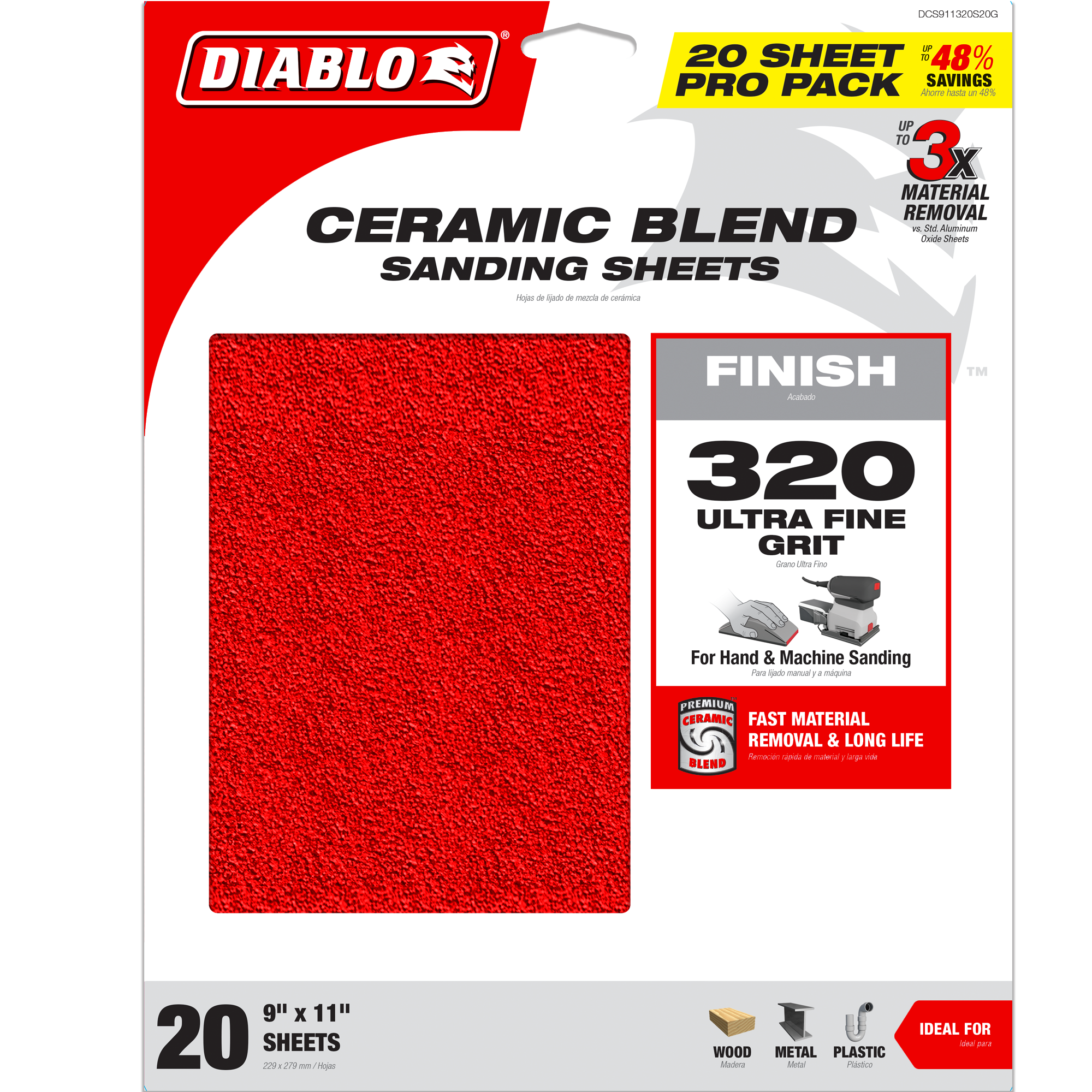 Diablo DCS911320S20G 9" x 11" 320-Grit Sanding Sheet (20-Pack)