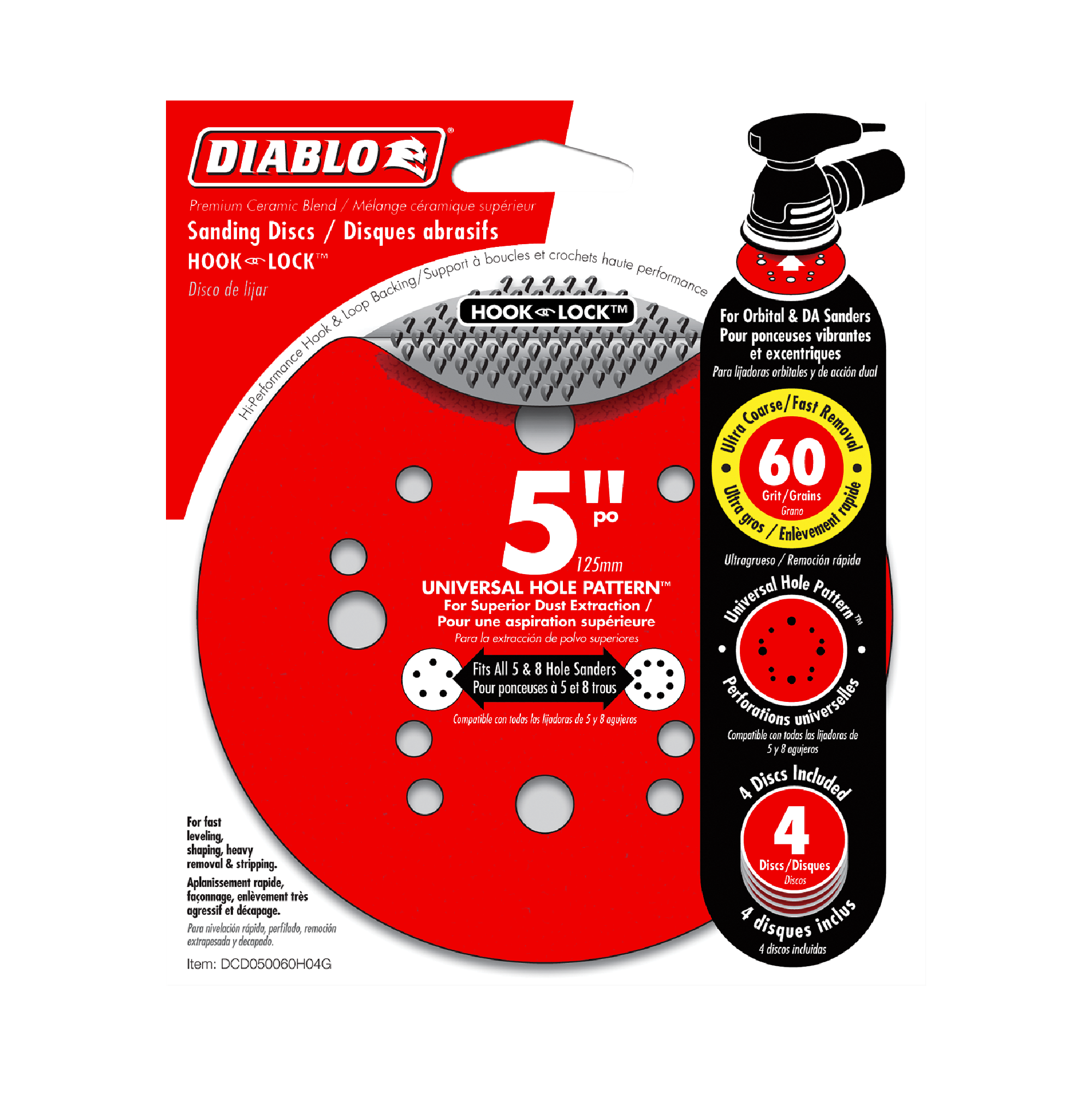 Diablo DCD050060H04G 5" 60-Grit Hook & Lock™ ROS Sanding Discs (4-Pack)