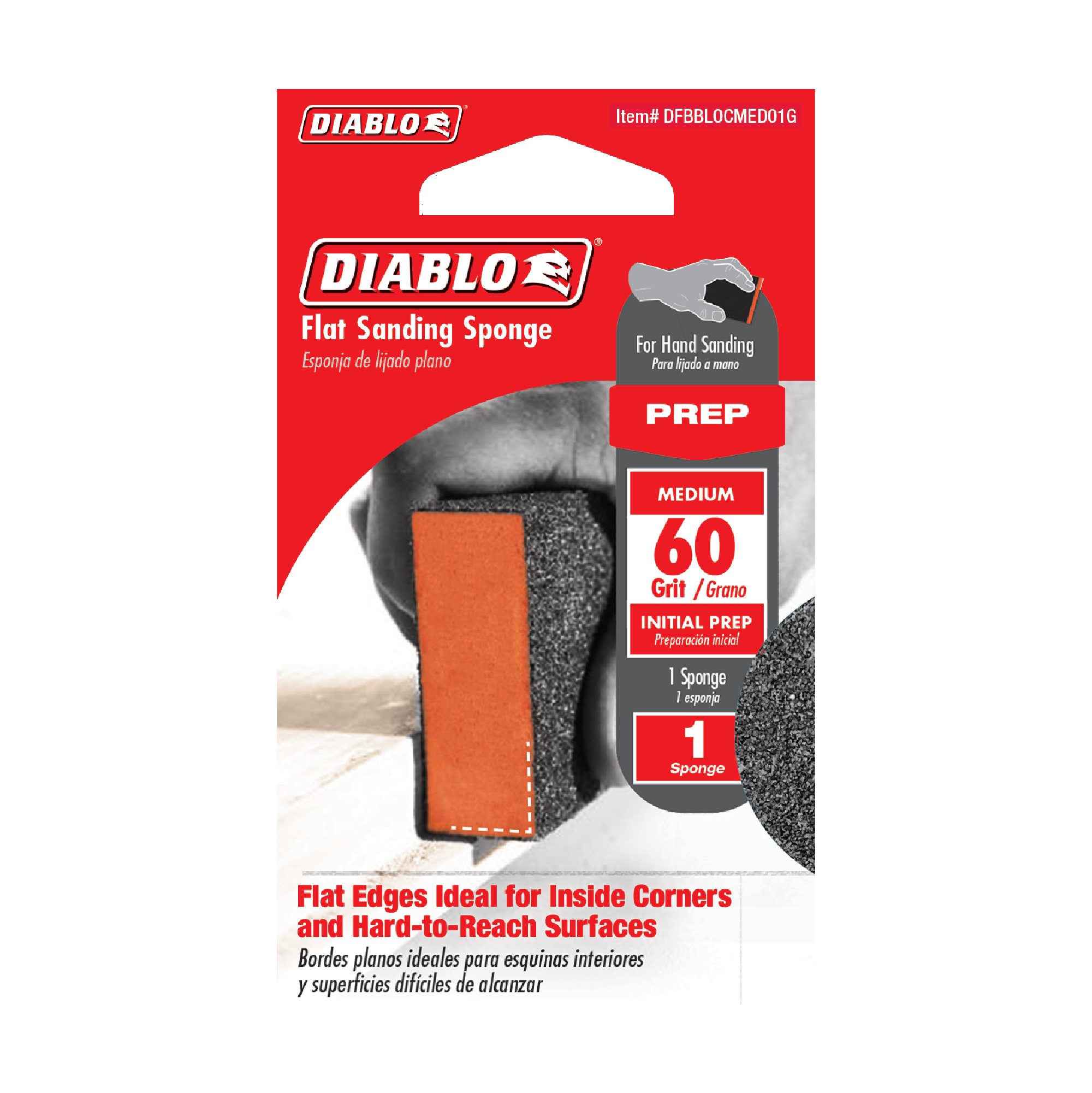 Diablo DFBBLOCMED01G 4" x 2-1/2" x 1" 60-Grit Flat Edge Sanding Sponge