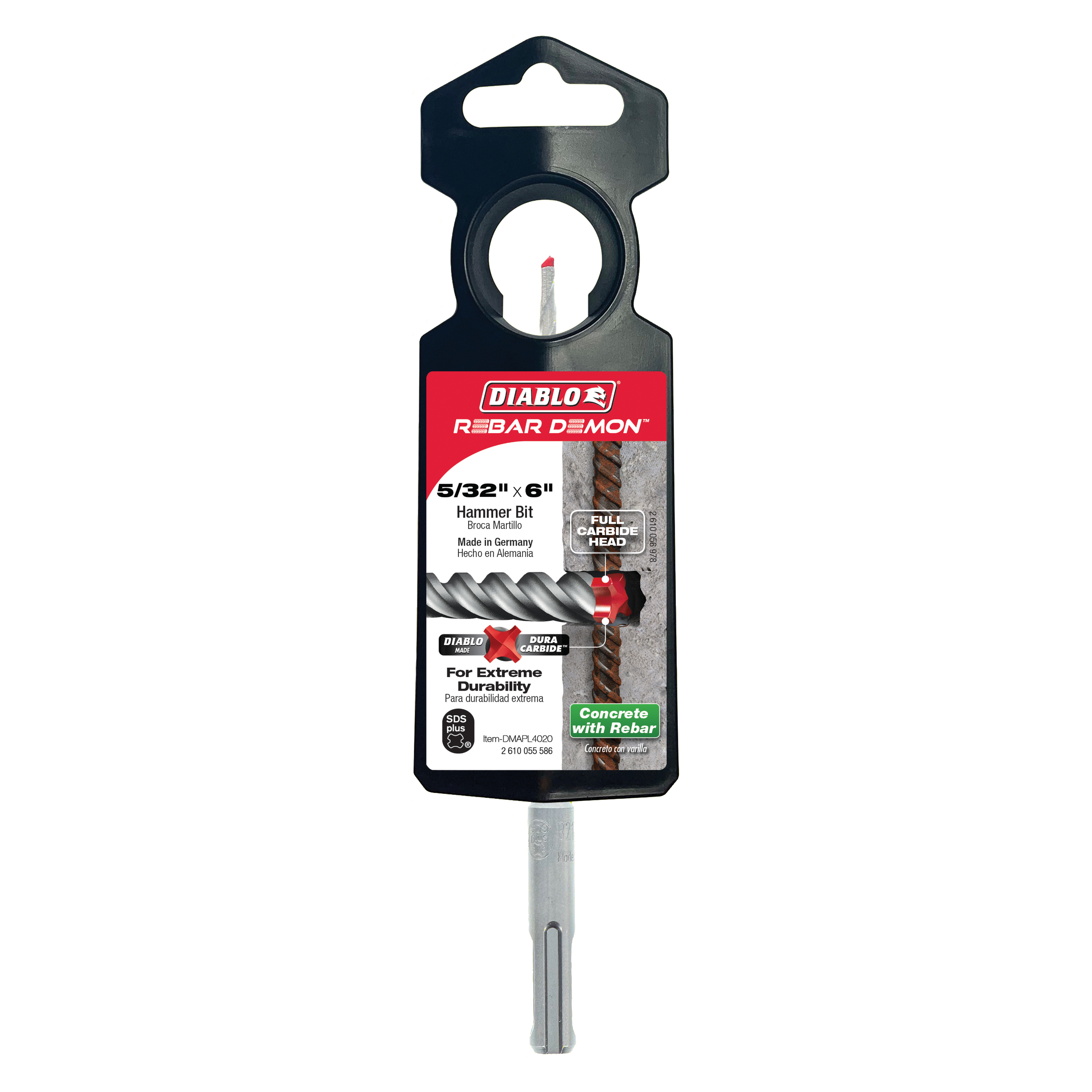 Diablo DMAPL4020 5/32" x 4" x 6" Rebar Demon™ SDS-Plus 4-Cutter Full Carbide Head Hammer Drill Bit