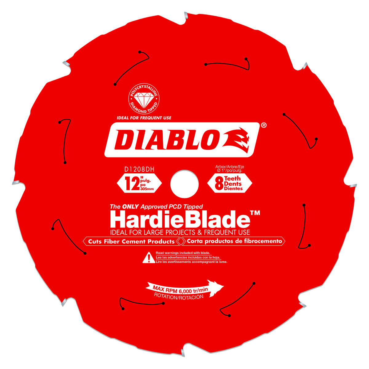 Diablo D1208DH 12" x 8-Teeth HardieBlade™ Saw Blade for Fiber Cement