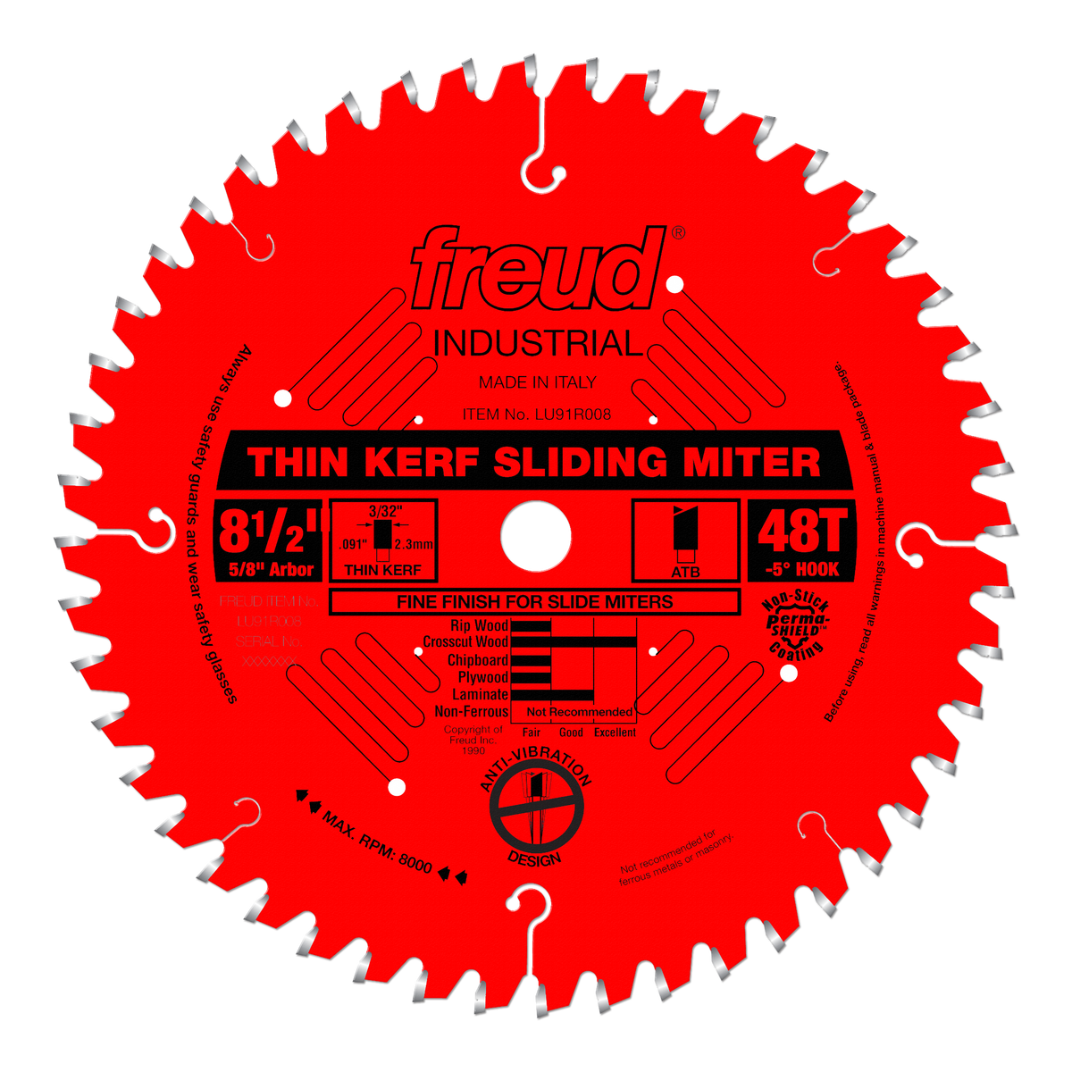 Freud LU91R008 8-1/2"Thin Kerf Sliding Compound Miter Saw Blade