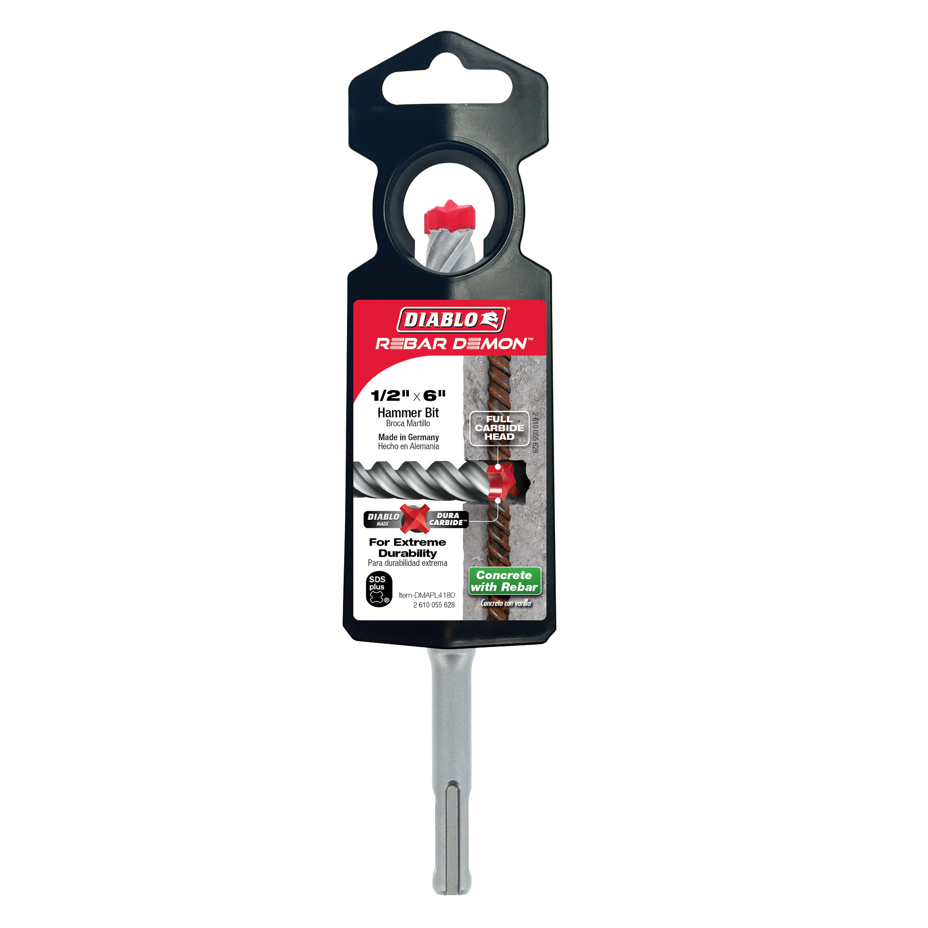 Diablo DMAPL4180 1/2" x 4" x 6" Rebar Demon™ SDS-Plus 4-Cutter Full Carbide Head Hammer Drill Bit