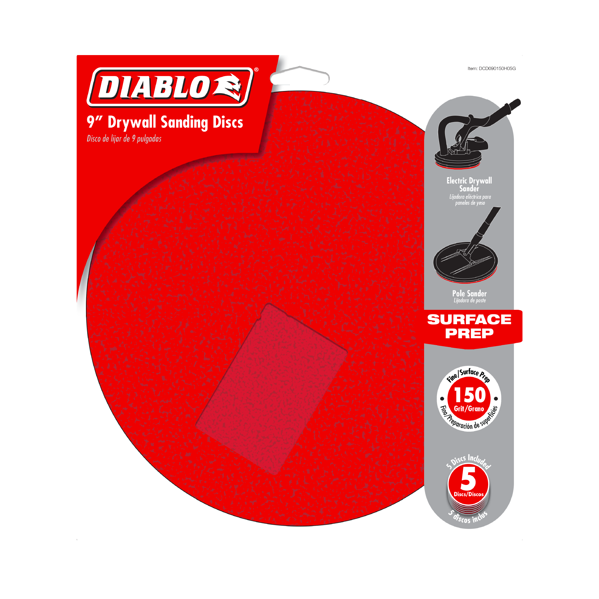 Diablo DCD090150H05G 9" 150-Grit Hook & Lock™ ROS Sanding Discs for Drywall (5-Pack)