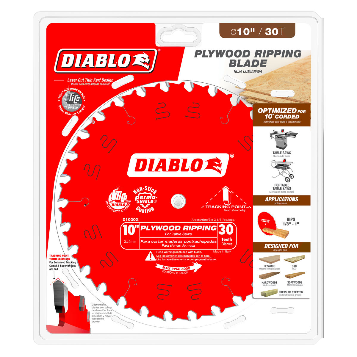Diablo D1030X 10" x 30-Teeth Plywood Ripping Saw Blade
