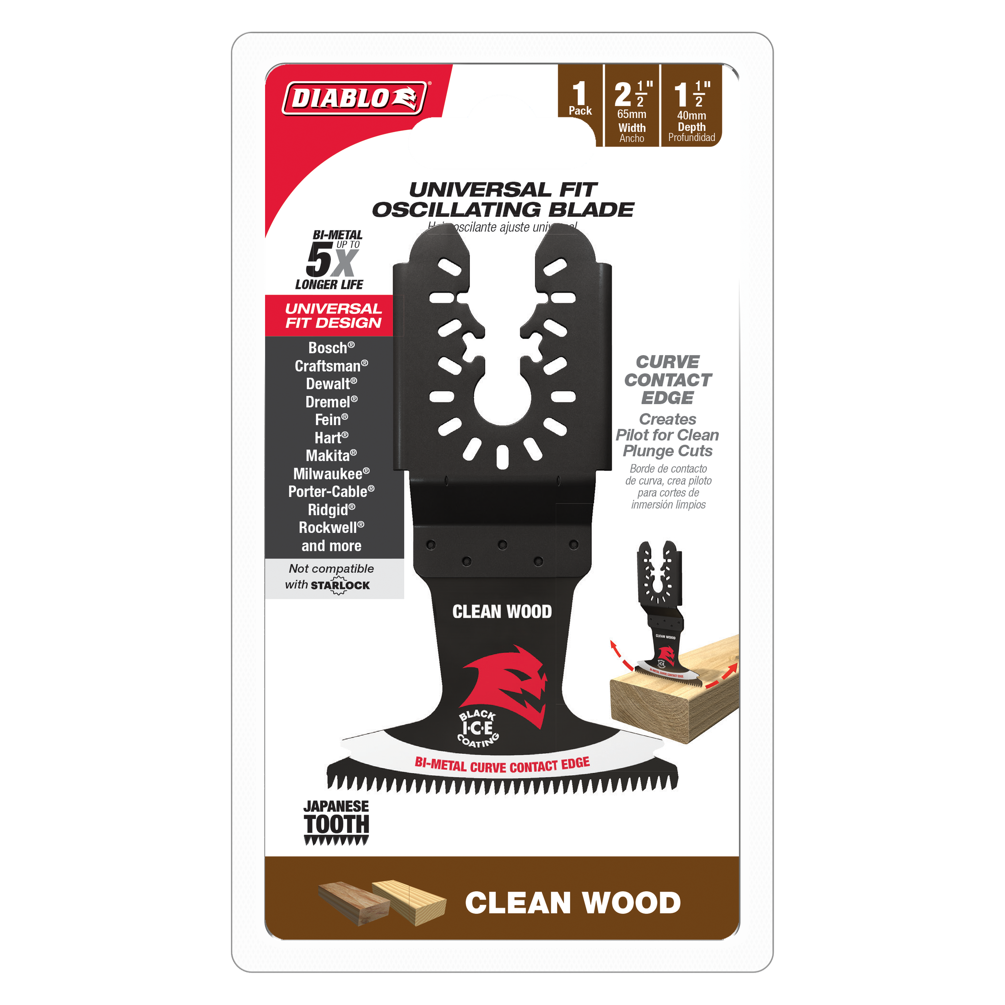 Diablo DOU250JBW 2-1/2" Demo Demon™ Universal Fit Bi-Metal Oscillating Blade for Clean Wood