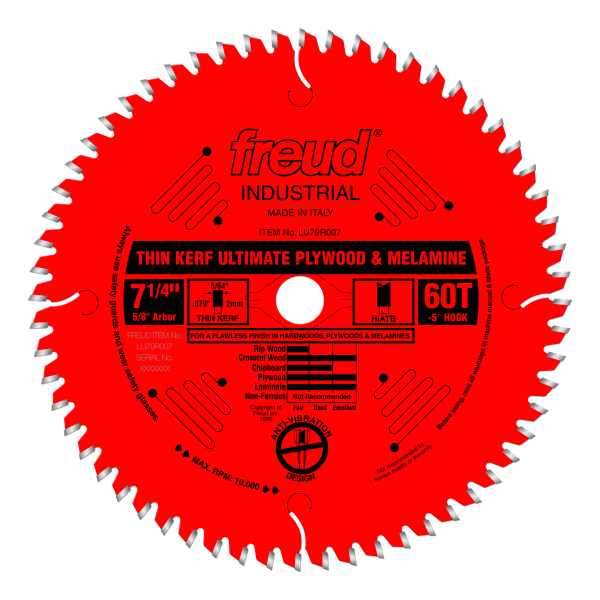 Freud LU79R007 7-1/4" Thin Kerf Ultimate Plywood & Melamine Blade