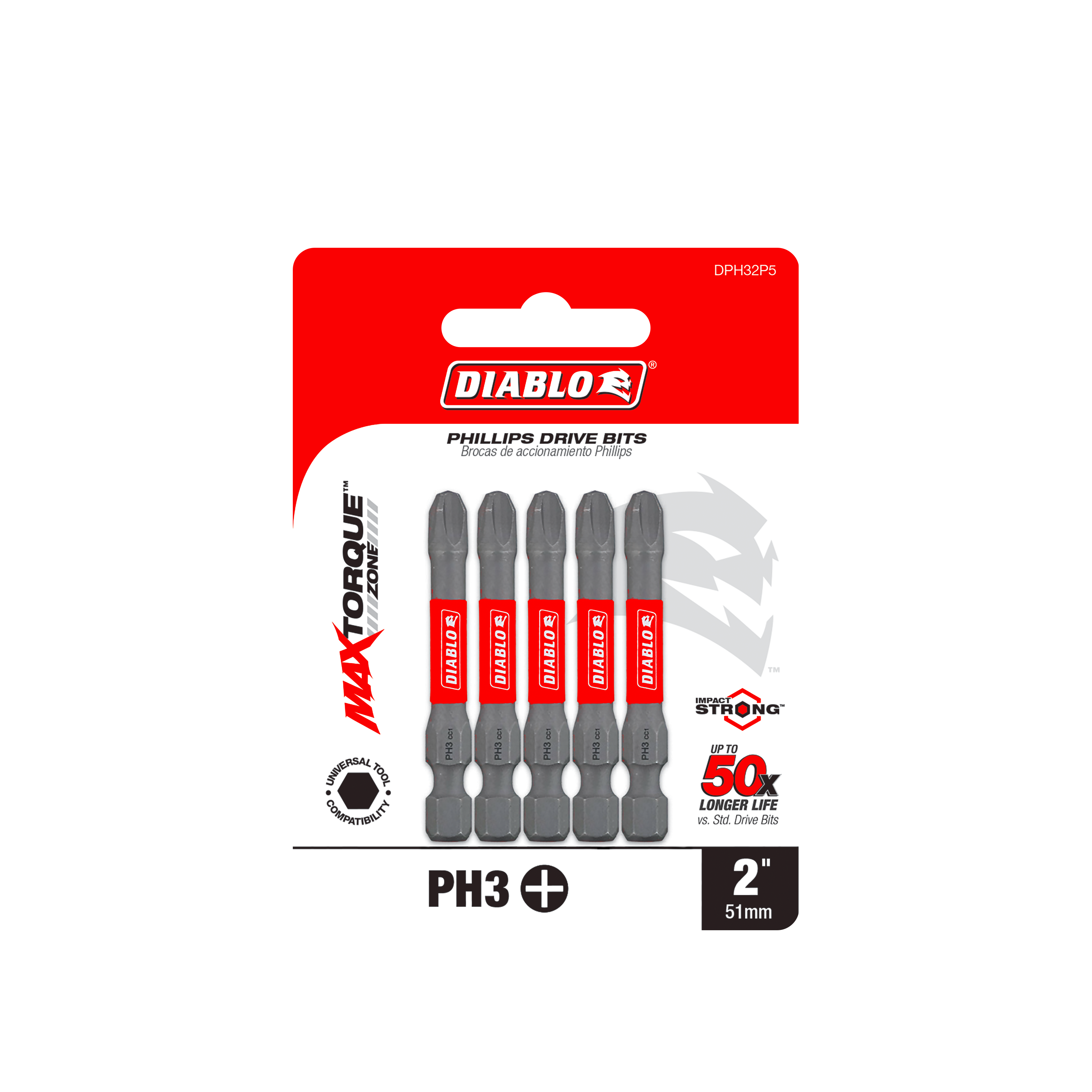 Diablo DPH32P5 2" #3 Phillips Drive Bits (5-Pack)