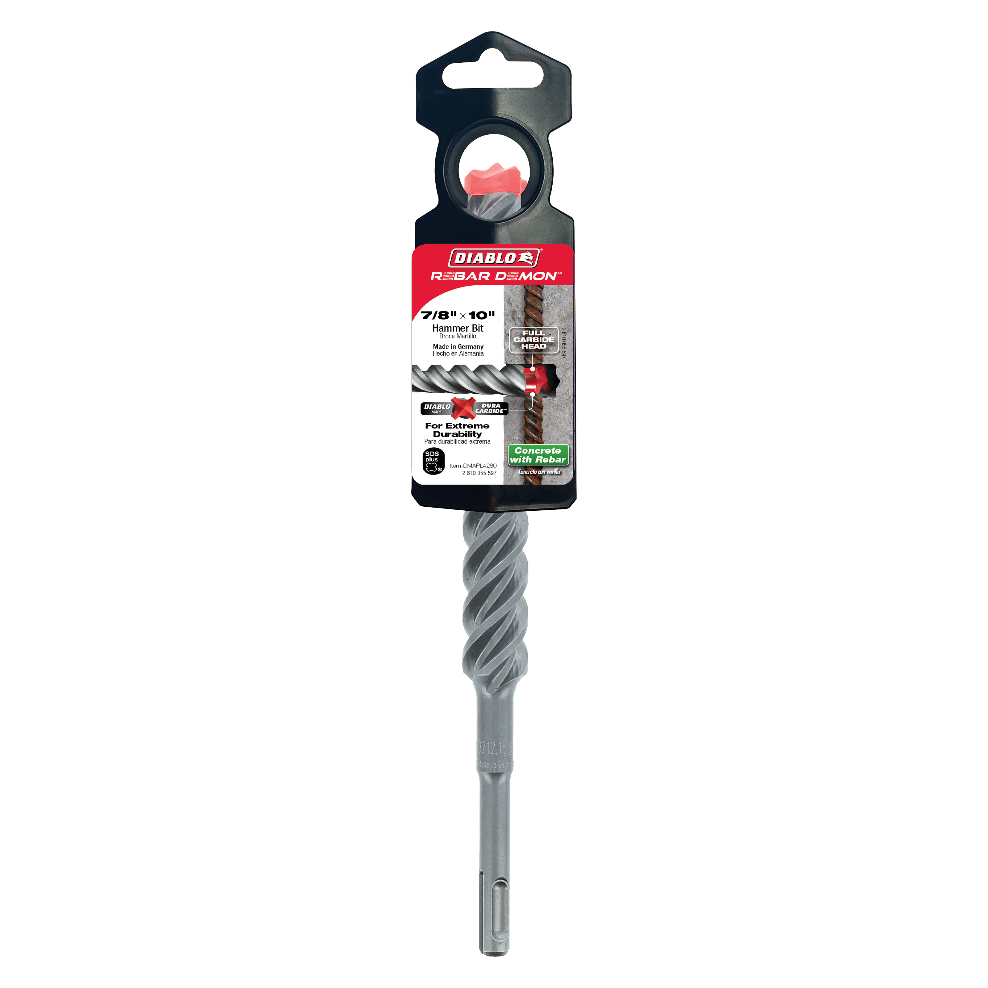 Diablo DMAPL4280 7/8" x 8" x 10" Rebar Demon™ SDS-Plus 4-Cutter Full Carbide Head Hammer Drill Bit