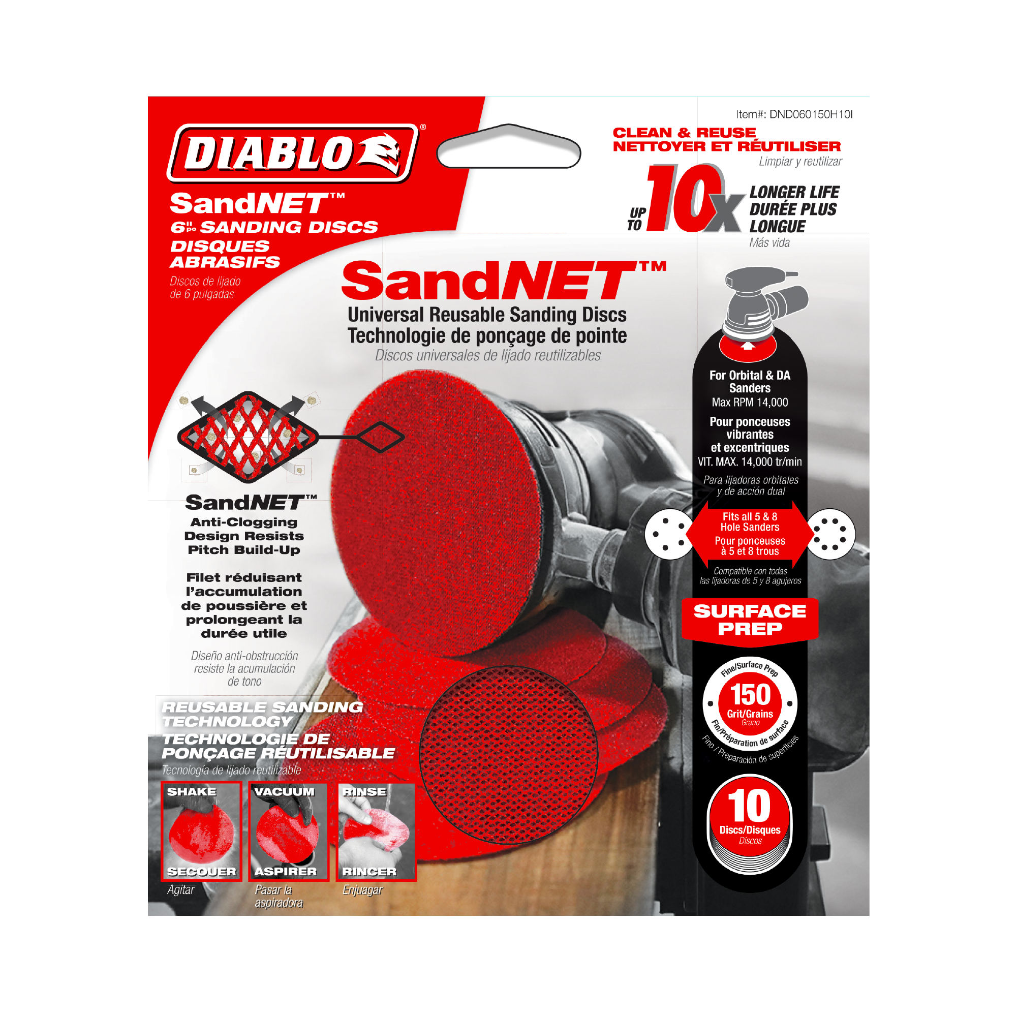 Diablo DND060150H10I 6" 150-Grit SandNET™ Sanding Discs with Connection Pad (10-Pack)