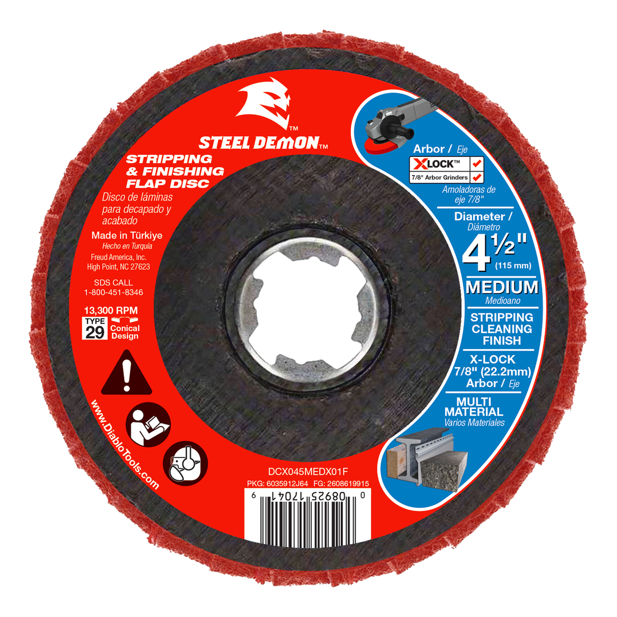 Diablo DCX045MEDX01F Diablo Steel Demon™ 4-1/2" Medium Grit Stripping and Finishing Flap Disc for X-LOCK™ and 7/8" Arbor Angle Grinders