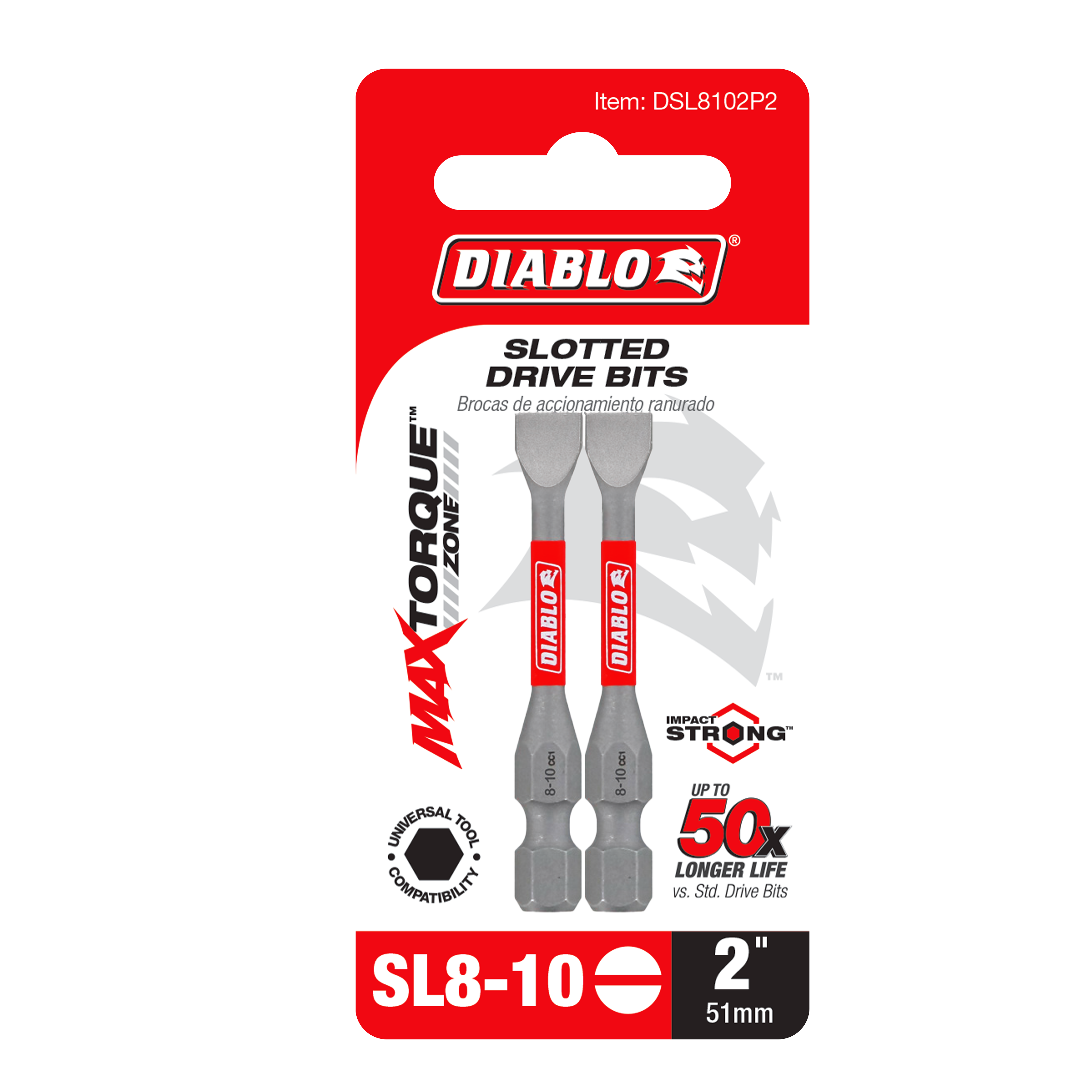 Diablo DSL8102P2 2" SL8-10 Slotted Drive Bits