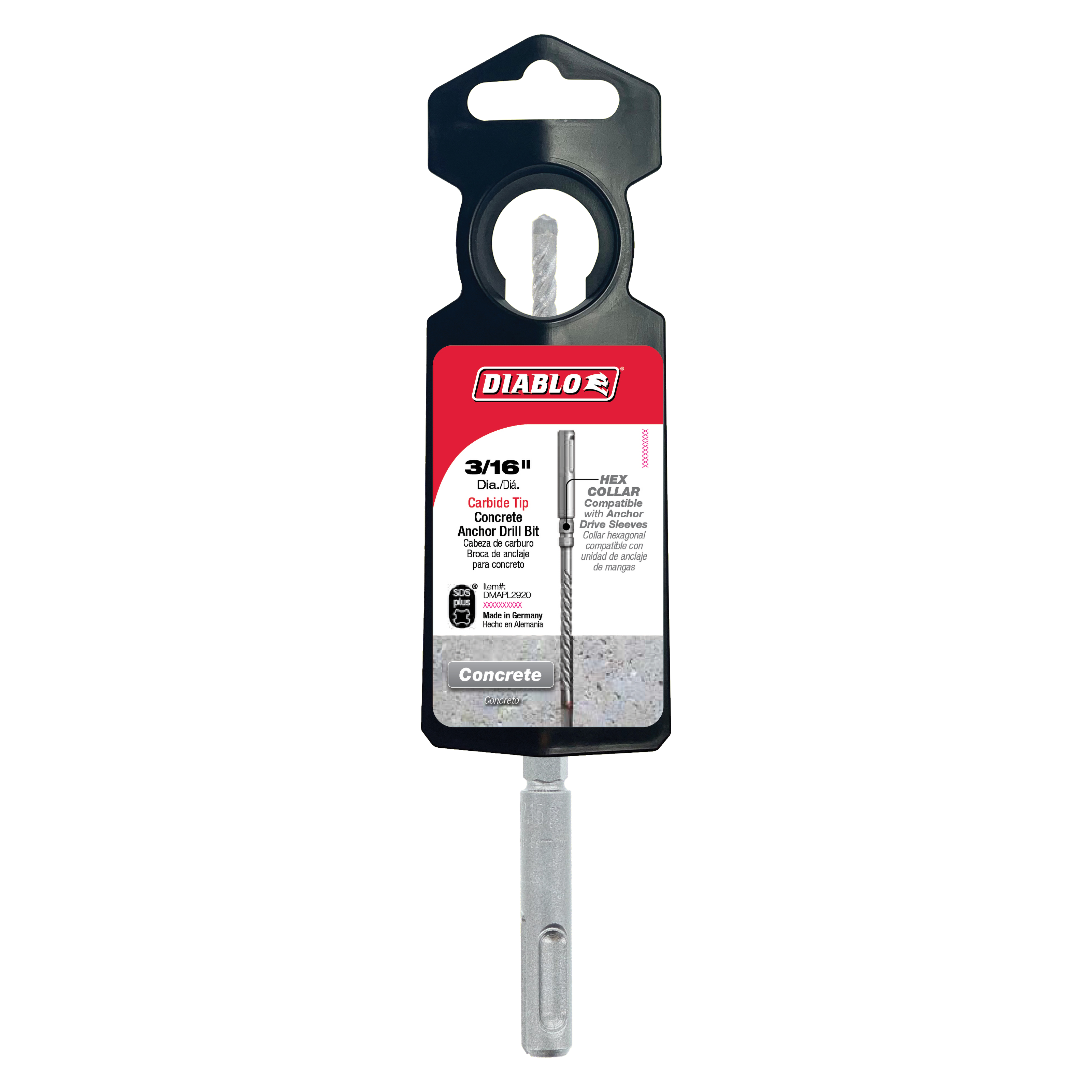 Diablo DMAPL2920 3/16" x 3-1/2" x 6" SDS-Plus Full Carbide Head Concrete Anchor Hammer Drill Bit