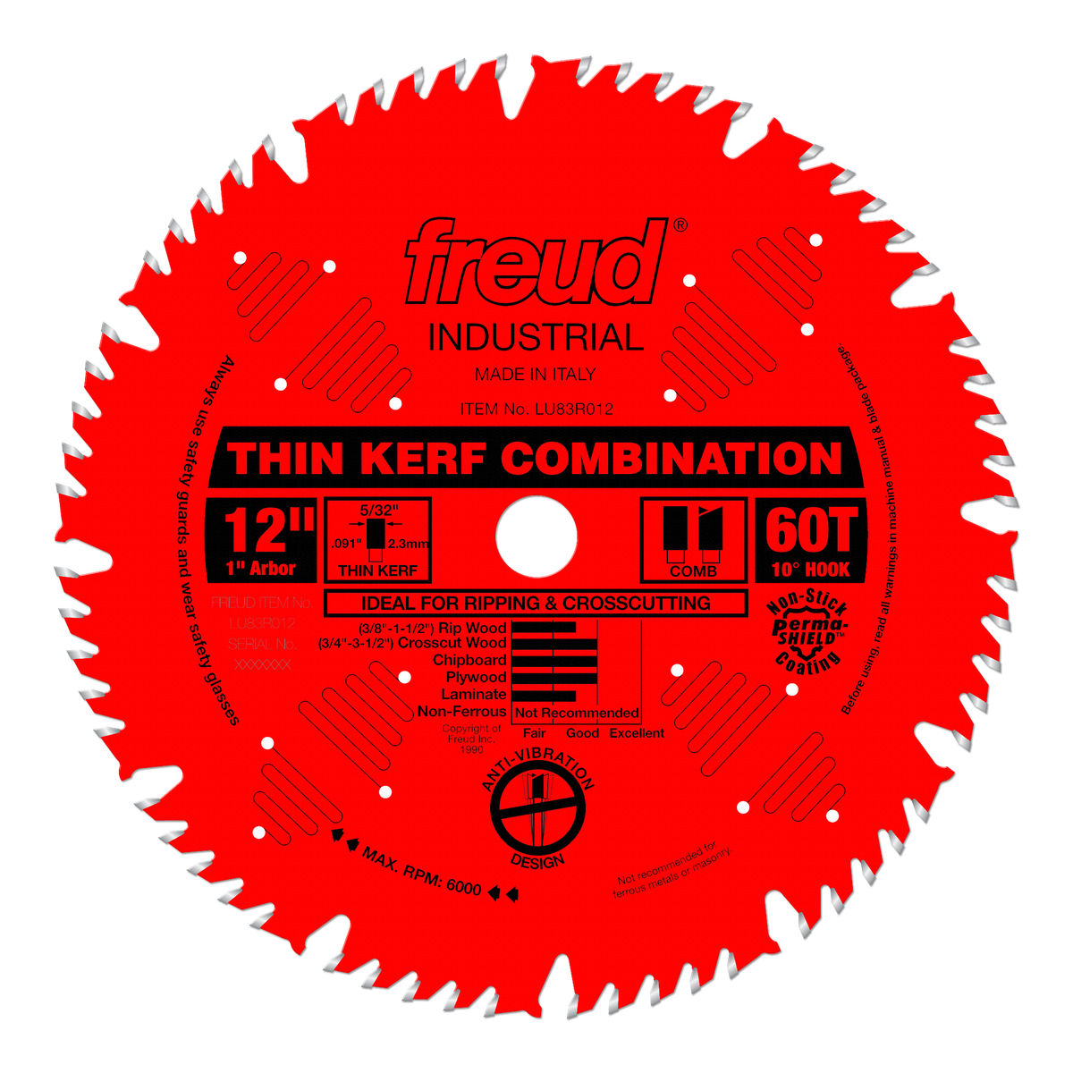 Freud LU83R012 12" Thin Kerf Combination Blade