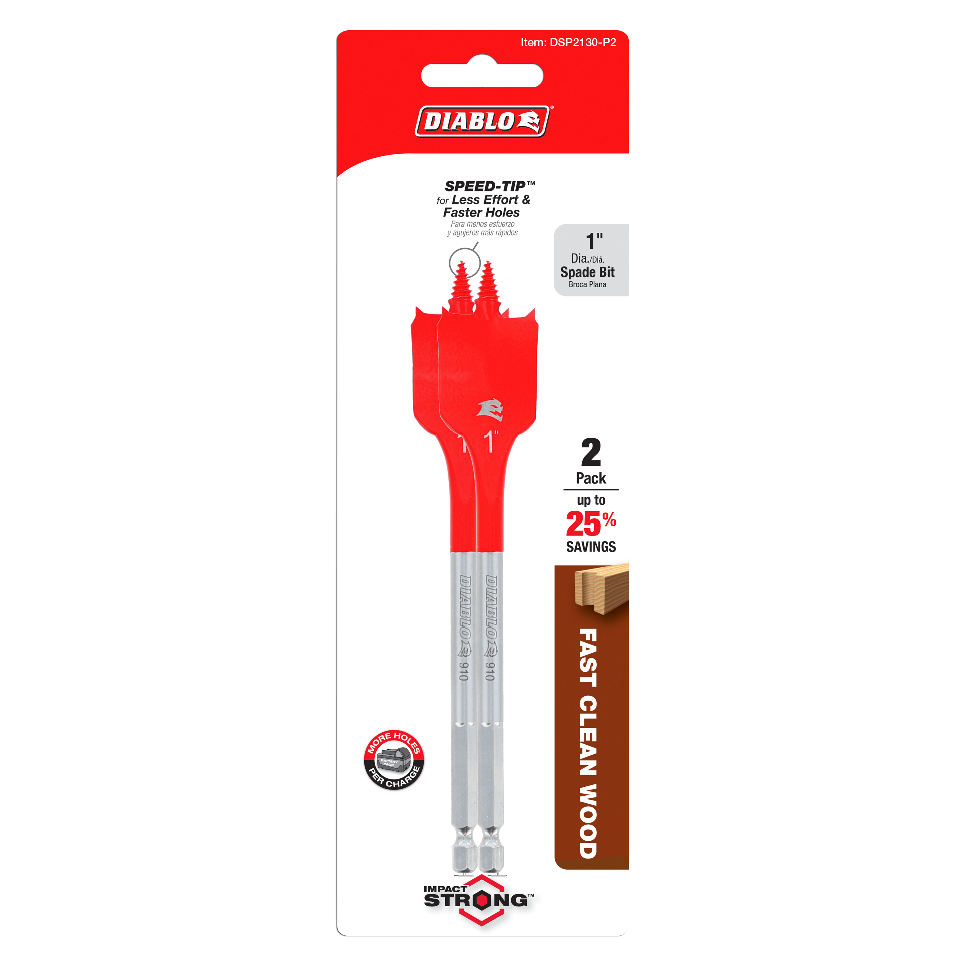 Diablo DSP2130-P2 1" x 6" Spade Bits for Wood (2-Pack)