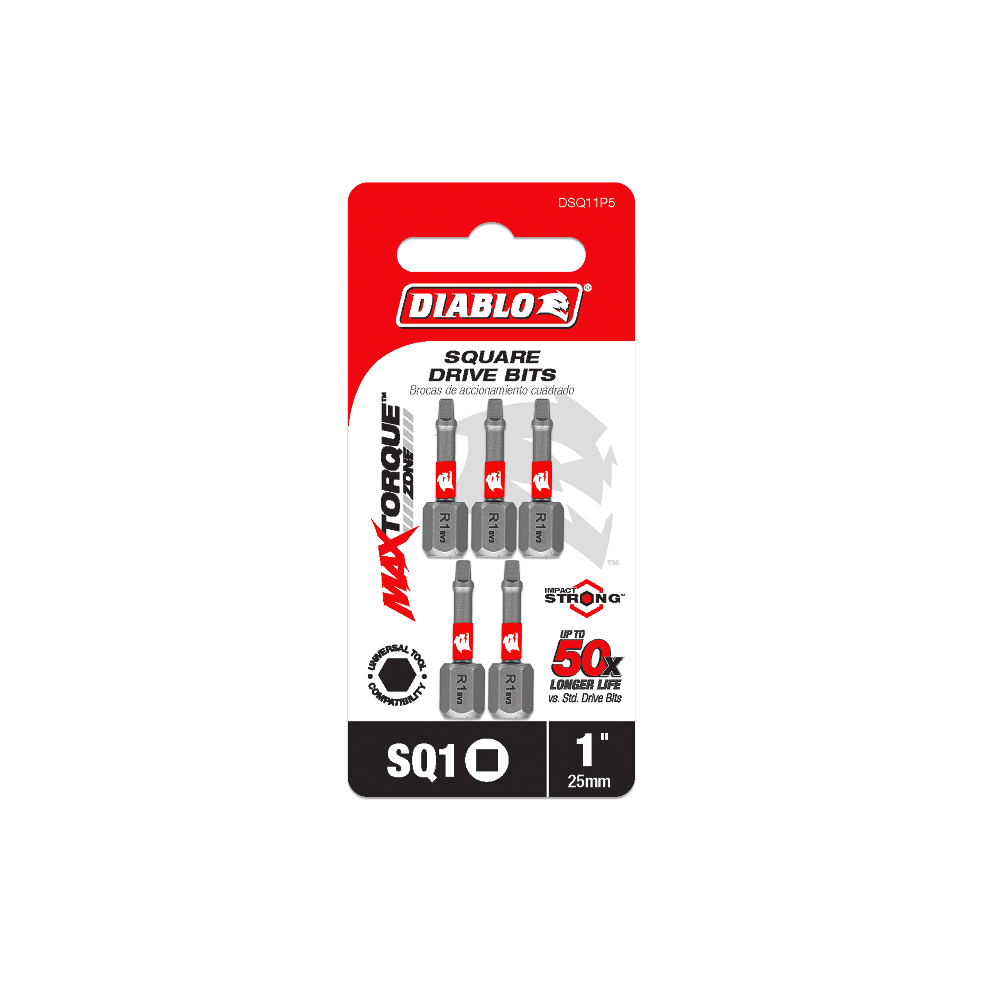 Diablo DSQ11P5 1" #1 Square Drive Bits (5-Pack)