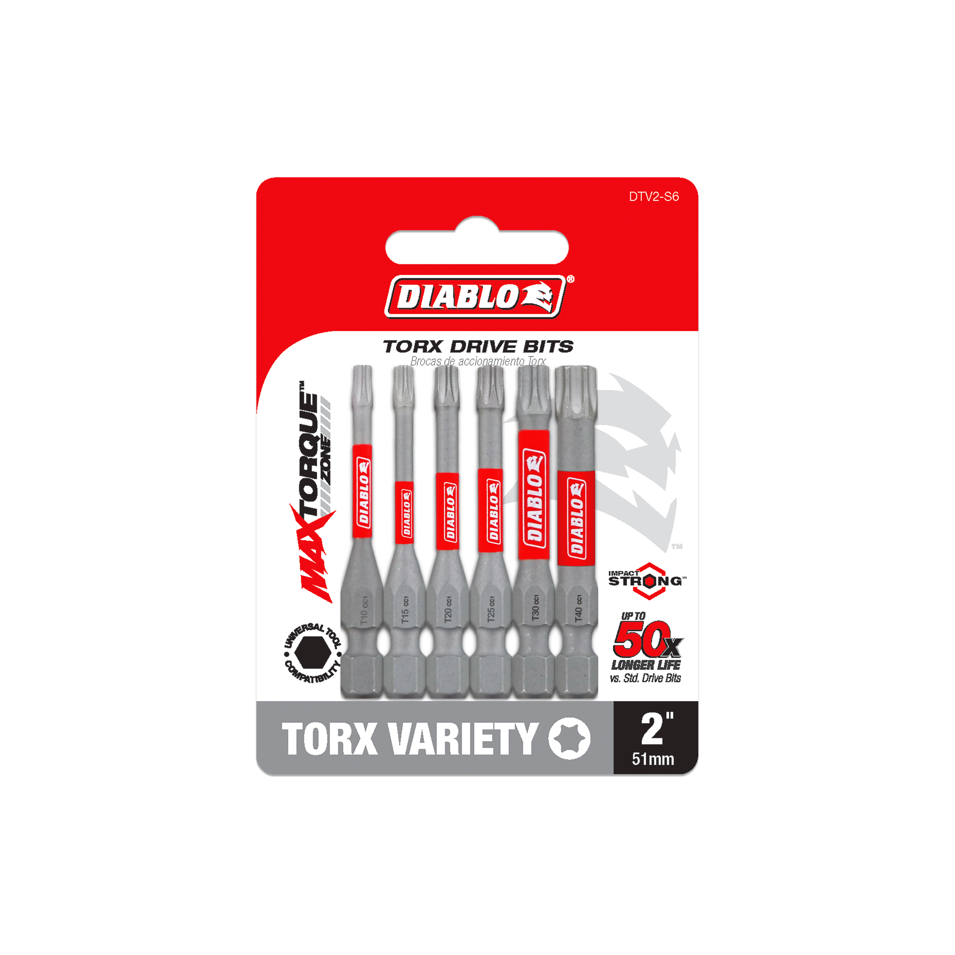 Diablo DTV2-S6 2" Torx Drive Bits (6-Piece)