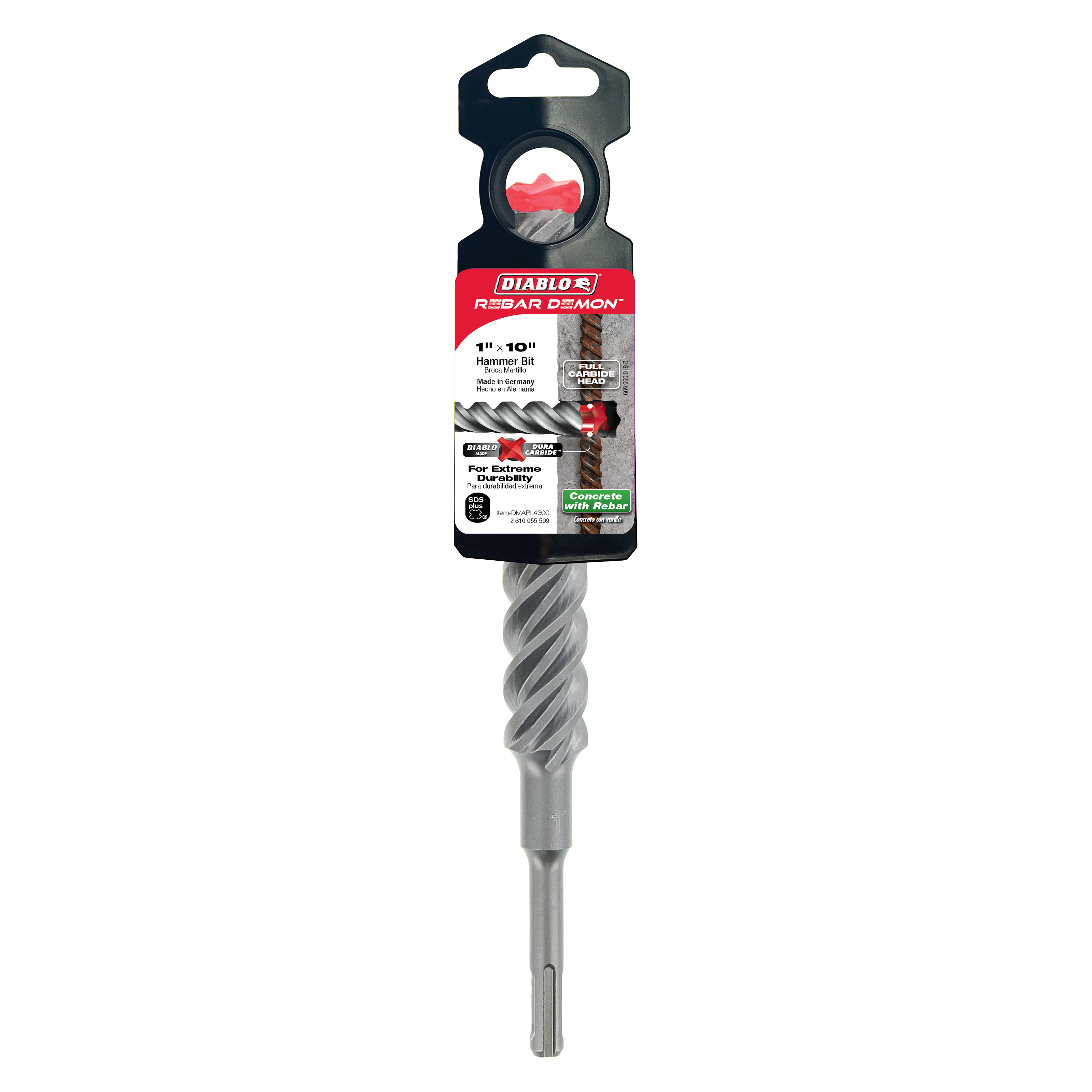 Diablo DMAPL4300 1" x 8" x 10" Rebar Demon™ SDS-Plus 4-Cutter Full Carbide Head Hammer Drill Bit