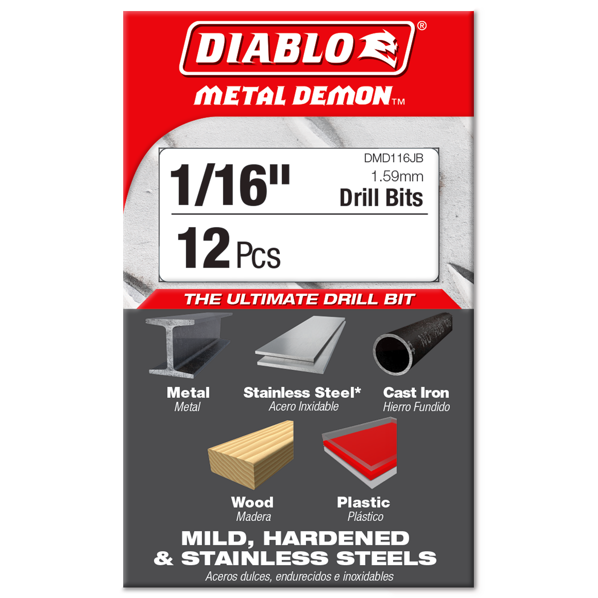 Diablo DMD116JB 1/16" Metal Demon™ Drill Bits for Mild, Hardened and Stainless Steels