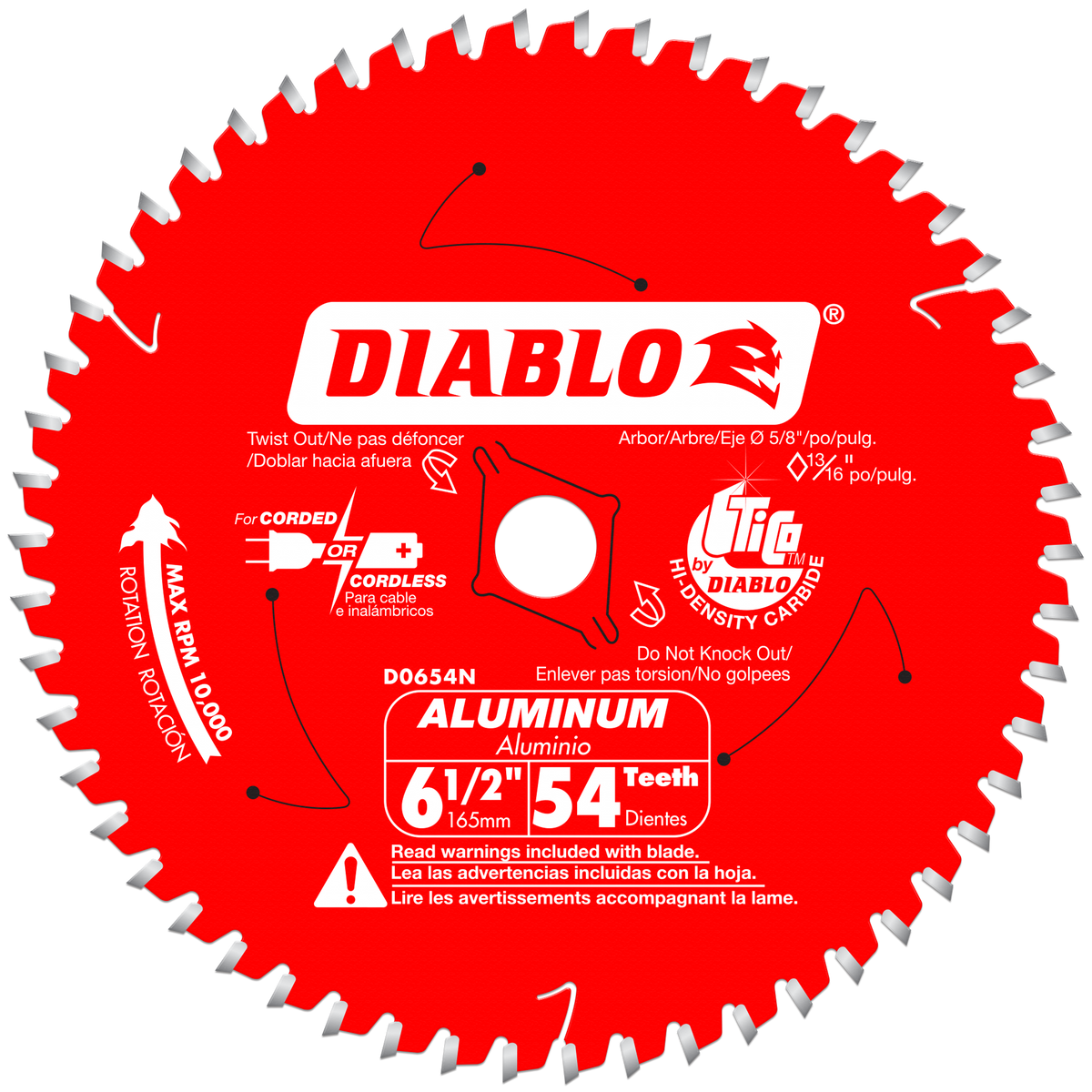 Diablo D0654NA 6-1/2" x 54 Tooth Medium Aluminum Cutting Saw Blade