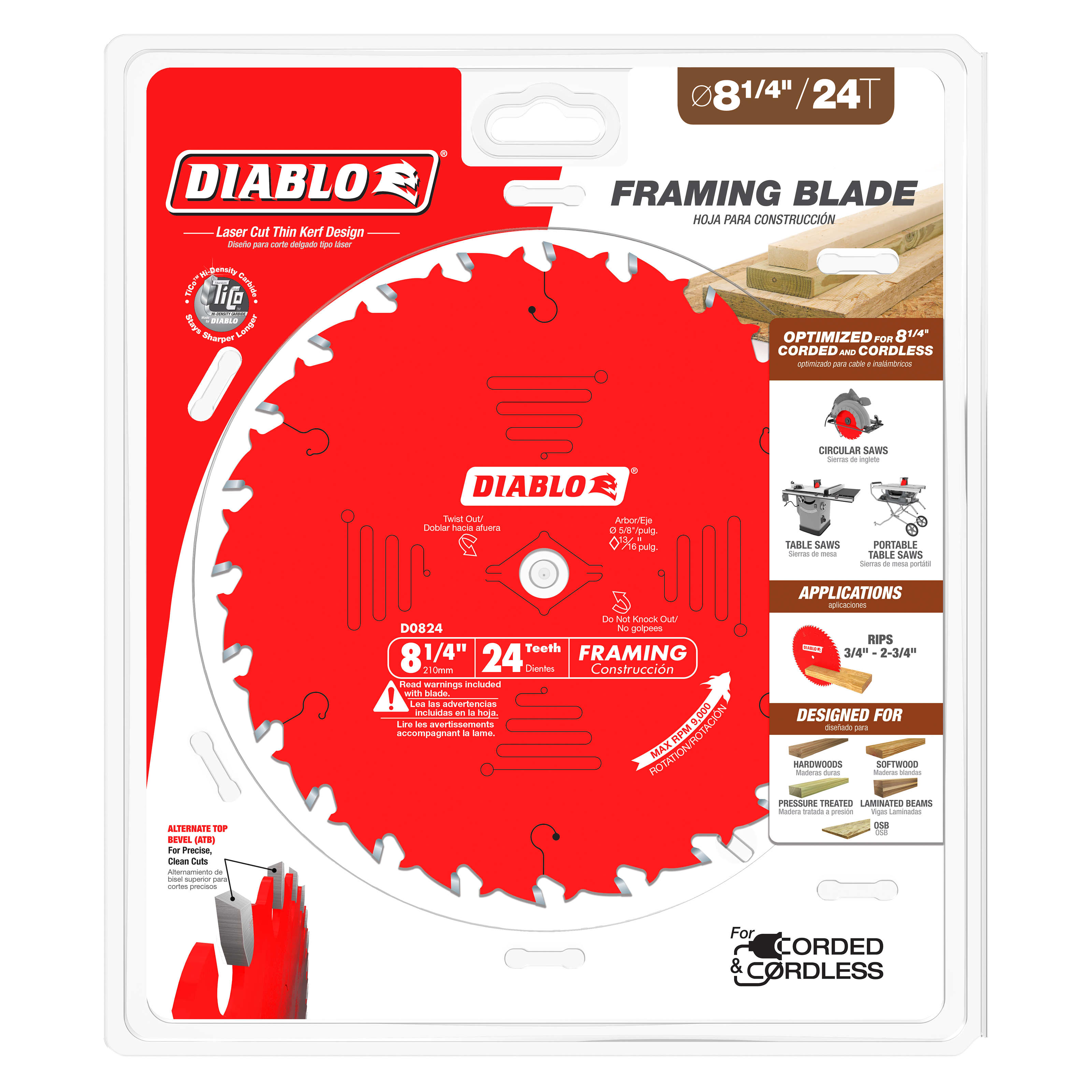 Diablo D0824X 8-1/4" x 24-Teeth Framing Saw Blade for Wood