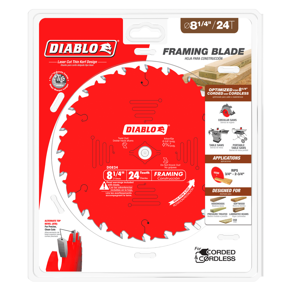 Diablo D0824X 8-1/4" x 24-Teeth Framing Saw Blade for Wood