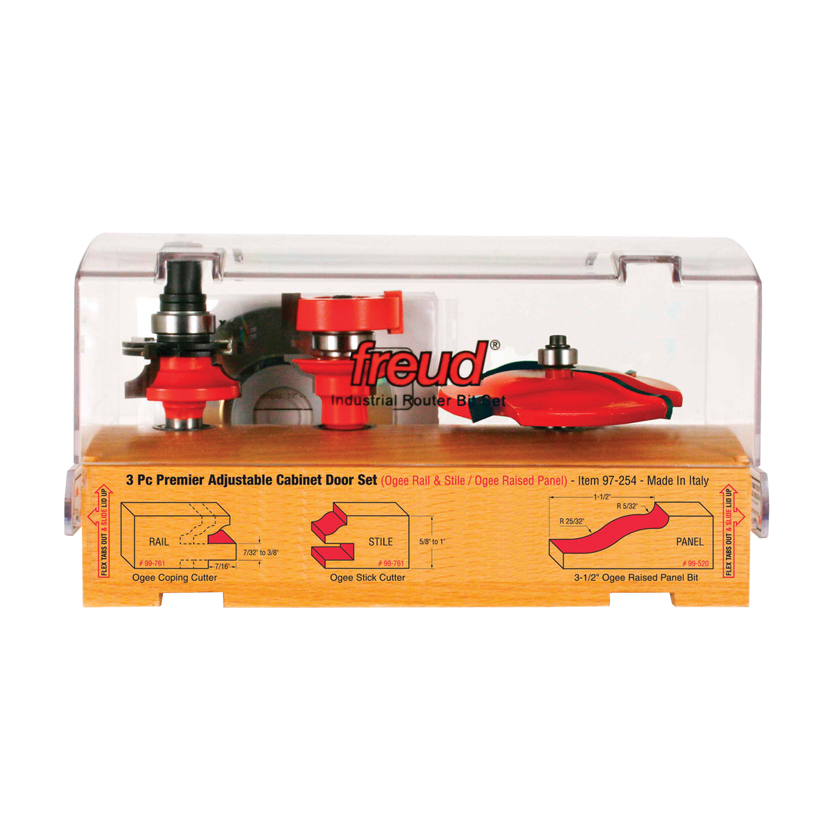 Freud 97-254 3 Piece Premier Adjustable Cabinet Bit Set