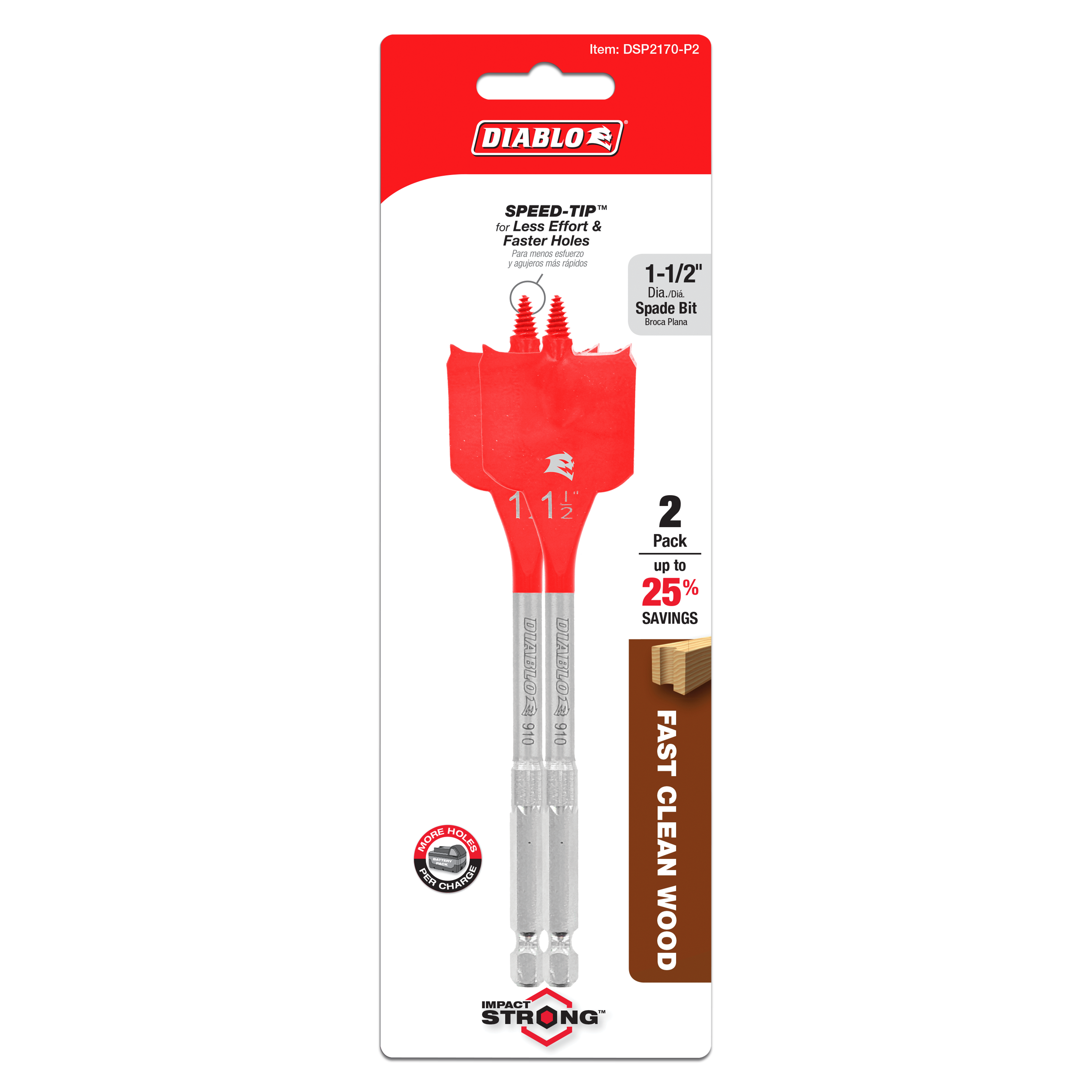 Diablo DSP2170-P2 1-1/2" x 6" Spade Bits for Wood (2-Pack)