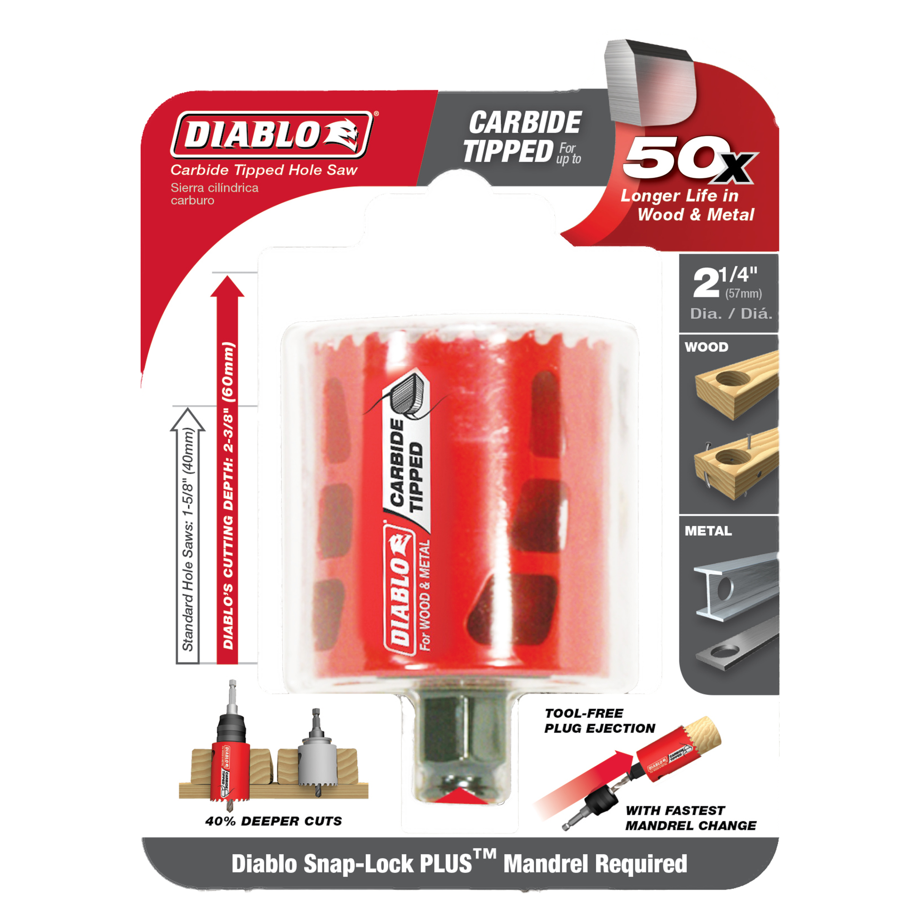 Diablo DHS2250CT 2-1/4" Carbide Teeth Hole Saw for Wood and Metal