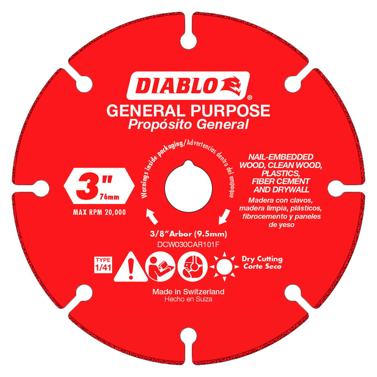 Diablo DCW030CAR101F 3" Carbide Grit Multi-Material Cut-Off Disc