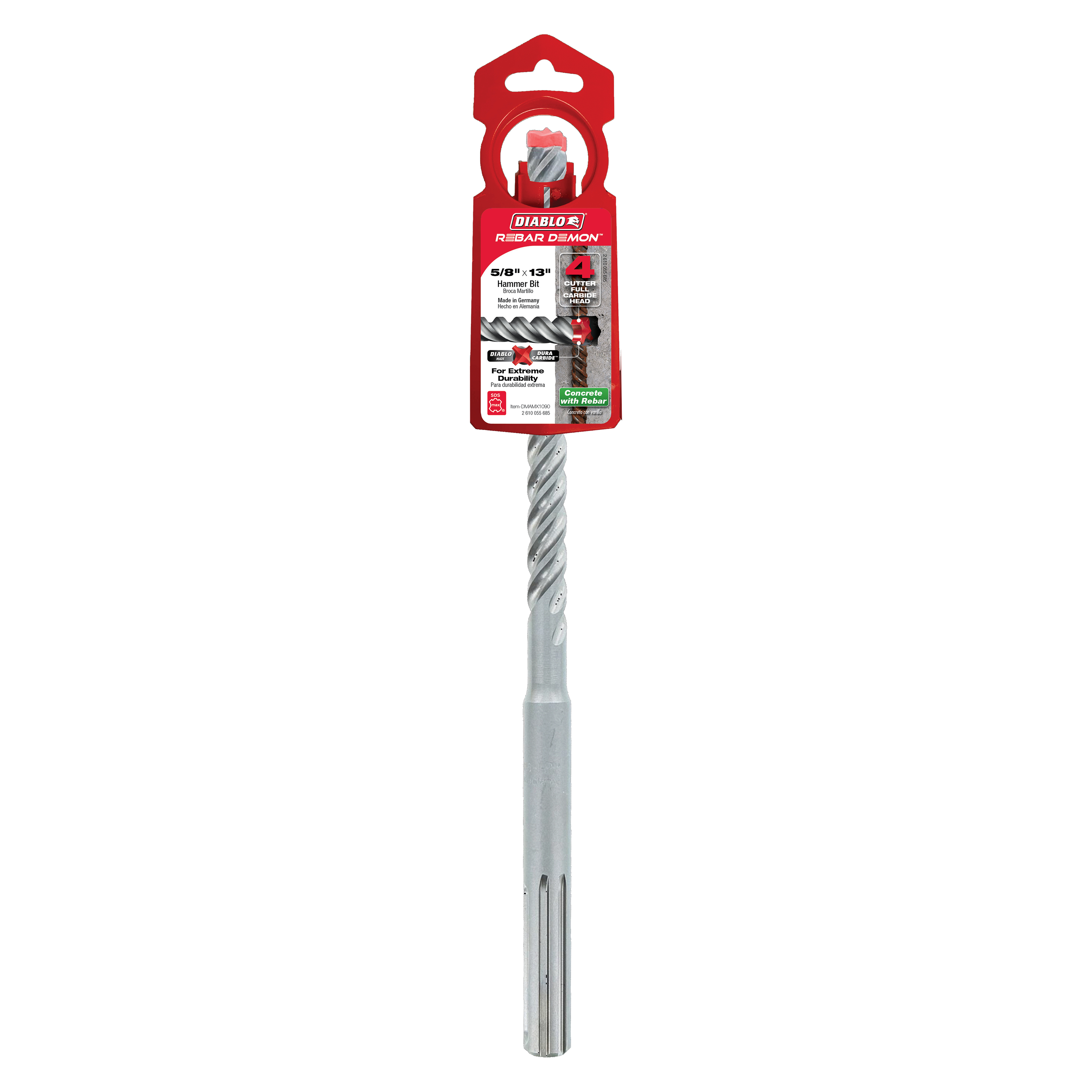 Diablo DMAMX1090 5/8" x 8" x 13" Rebar Demon™ SDS-Max 4-Cutter Full Carbide Head Hammer Drill Bit