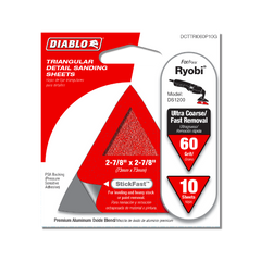 Diablo DCTTRI060P10G 2-7/8" x 2-7/8" 60-Grit StickFast™ Triangular Detail Sanding Sheets (10-Pack)