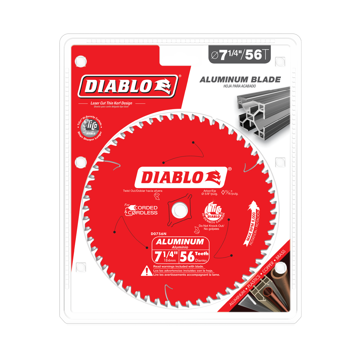 Diablo D0756N 7-1/4" x 56-Teeth Saw Blade for Thick Aluminum