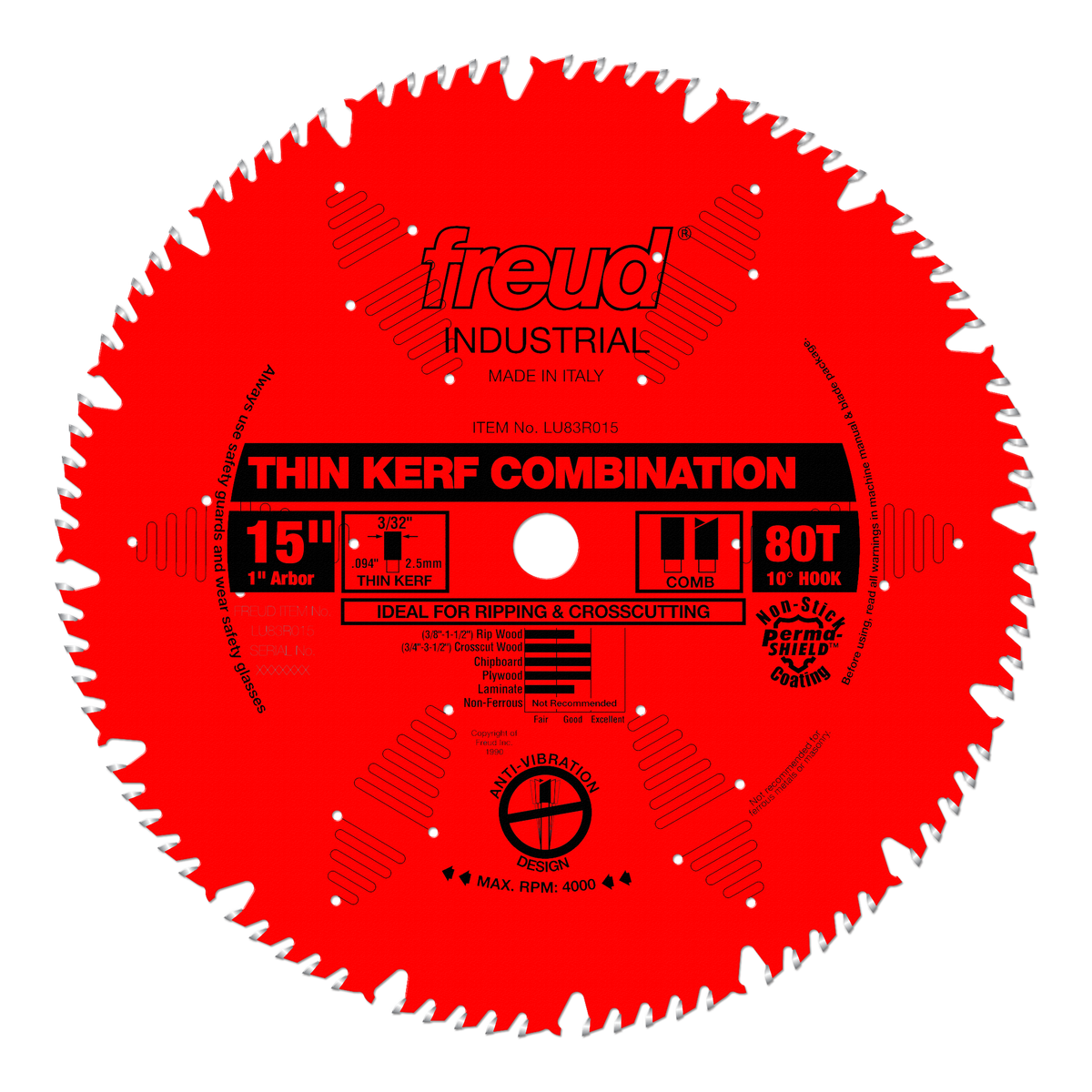 Freud LU83R015 15" Thin Kerf Combination Blade